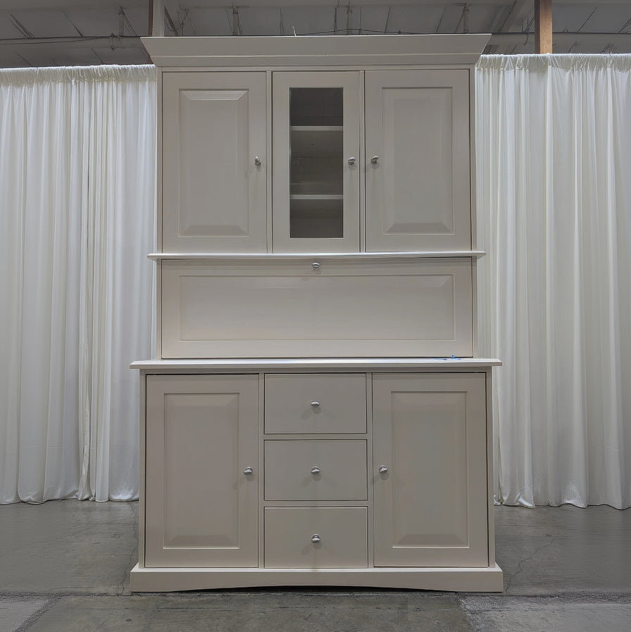 Cream Painted Wood China Cabinet with Crown Molding