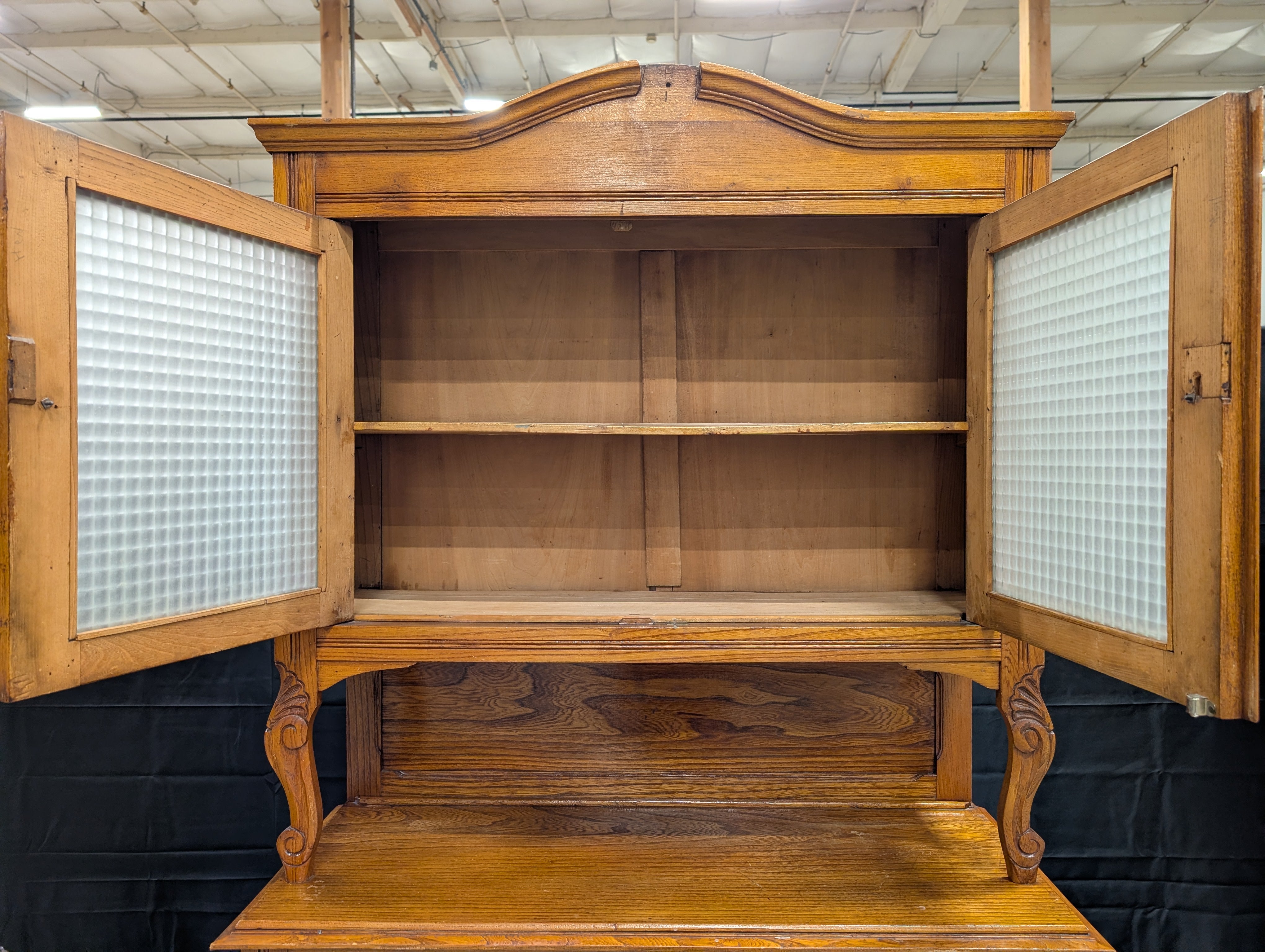 Vintage Brown Wood Folding Cabinet Desk
