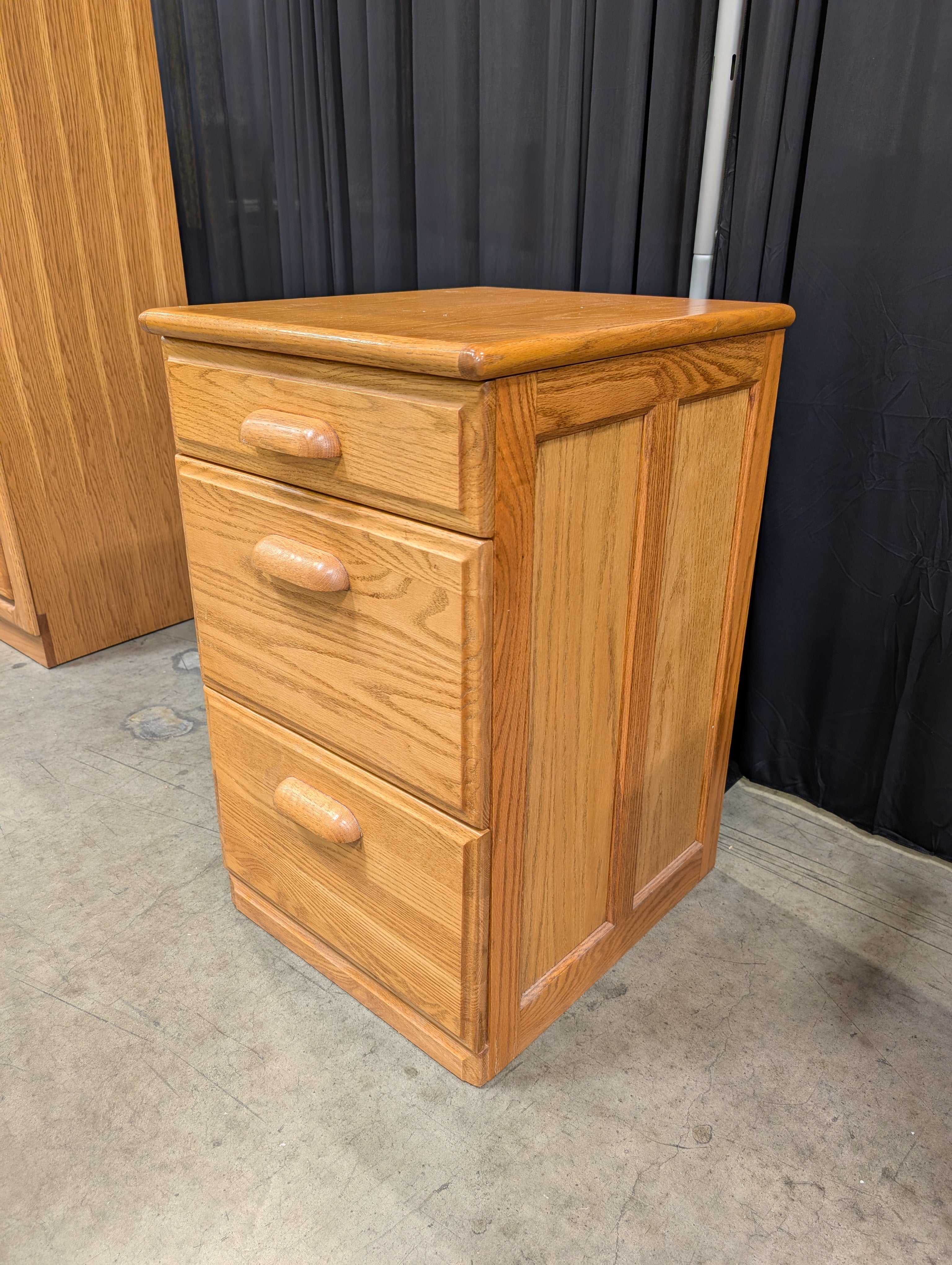 Three-Drawer Wooden File Cabinet in Honey Oak