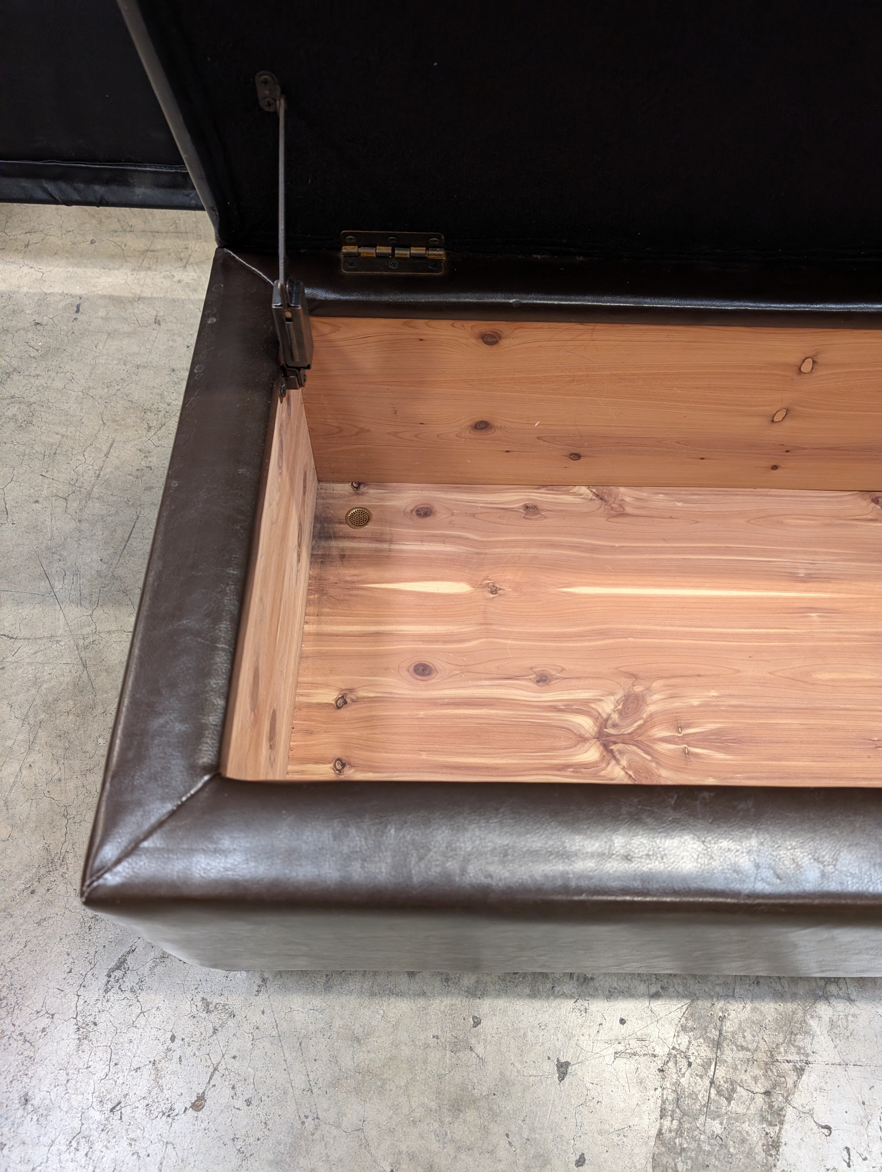 Dark Brown Upholstered Rectangular Ottoman with Cedar Inside