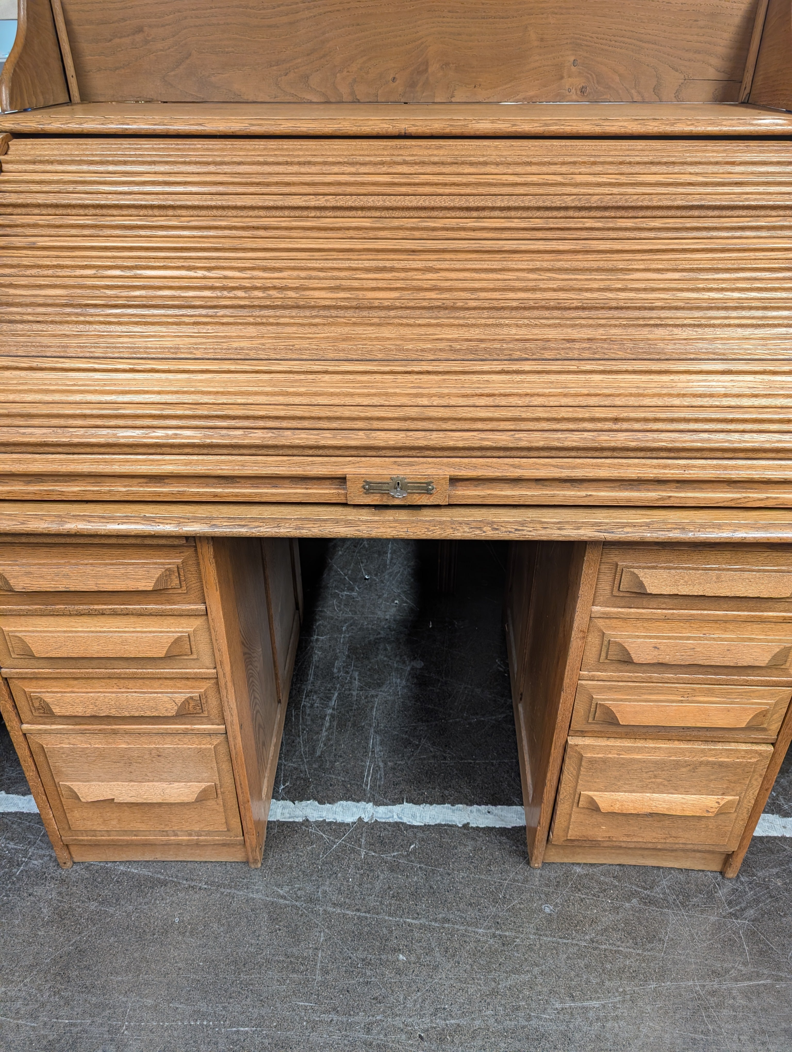 Vintage Oak Wood Roll Up Secretary Desk
