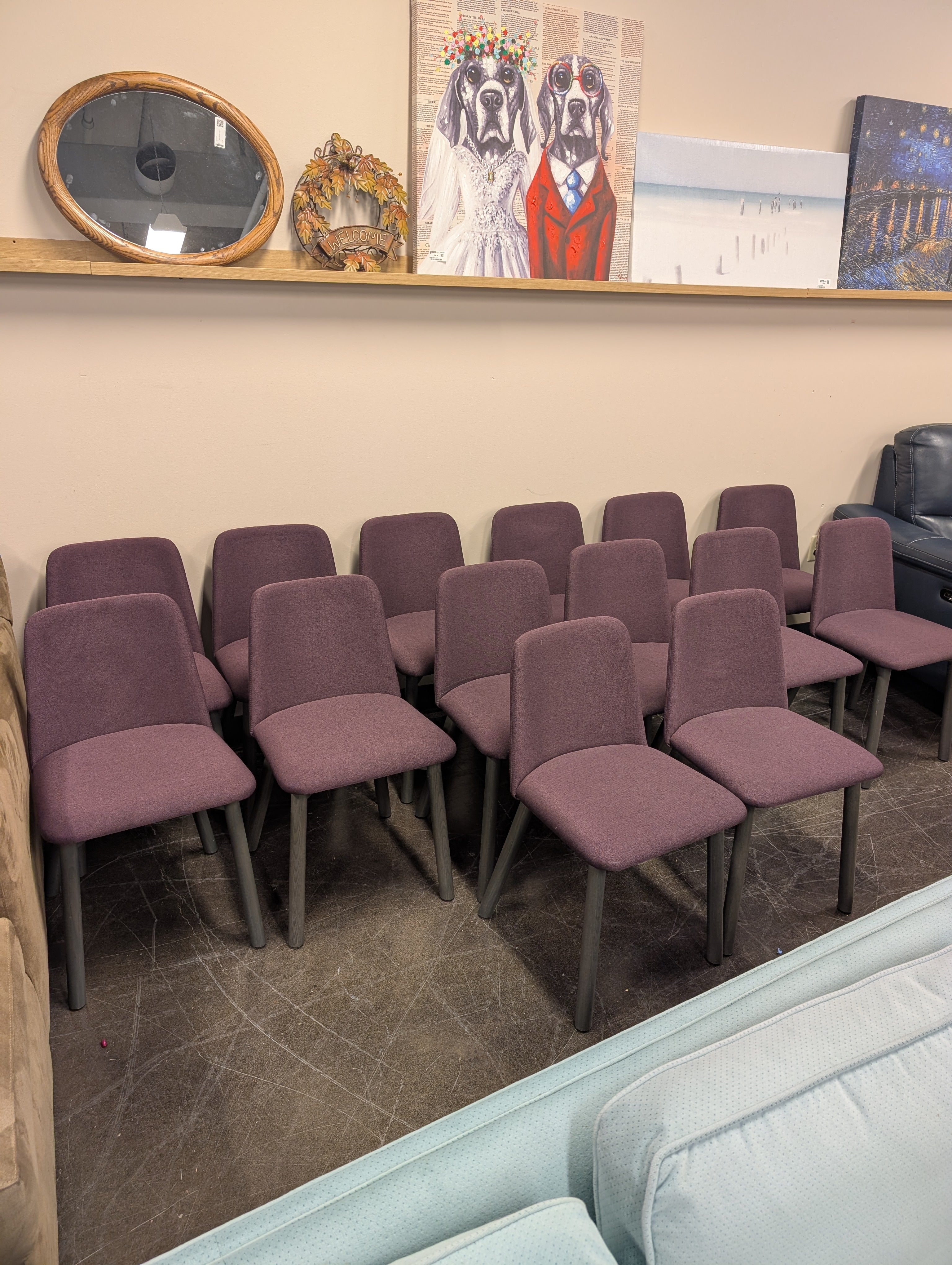 Modern Upholstered Dining Chair with Tapered Wood Legs, Plum Fabric