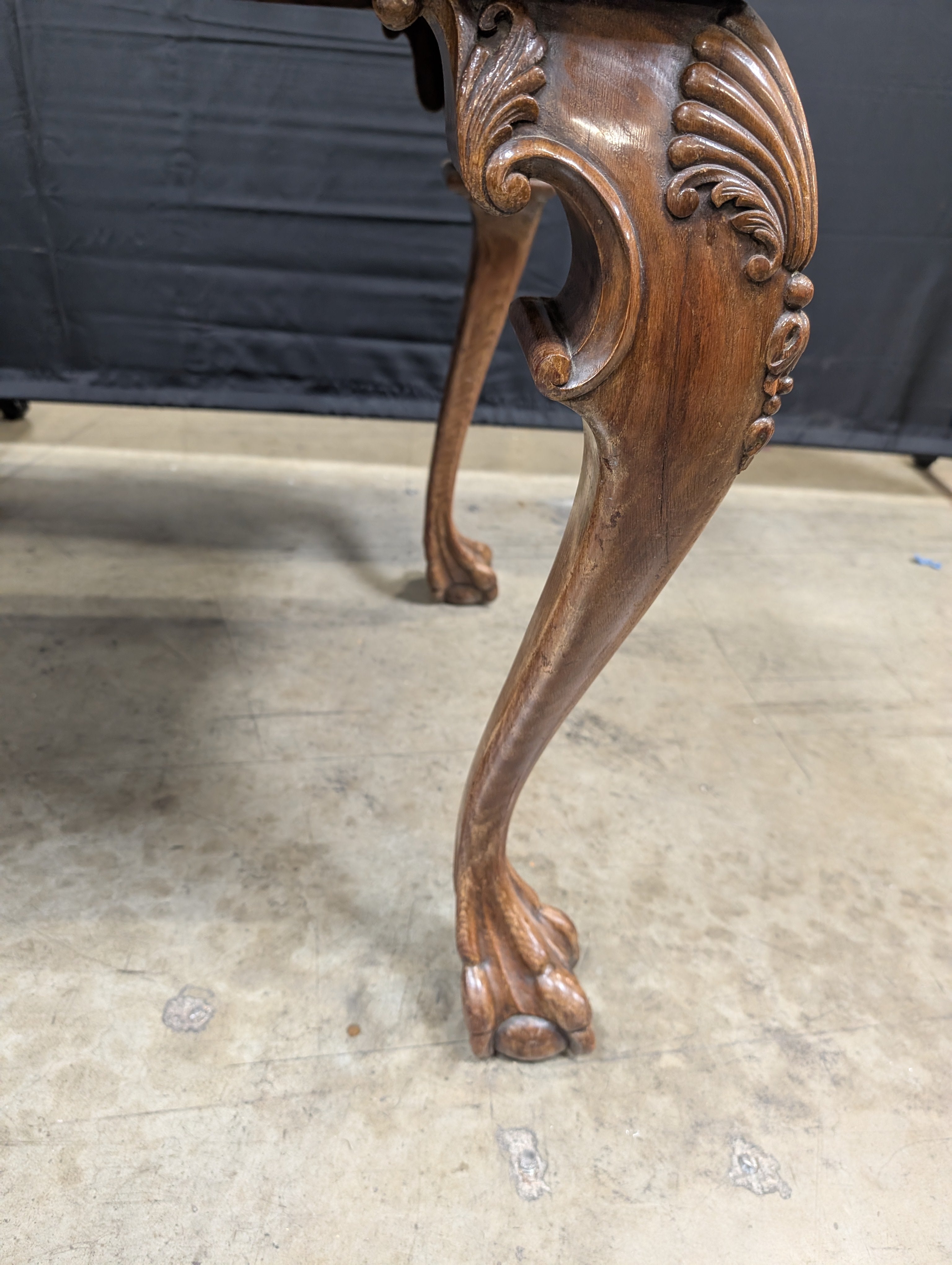 Ornate Carved Wood Desk with Reddish-Brown Top