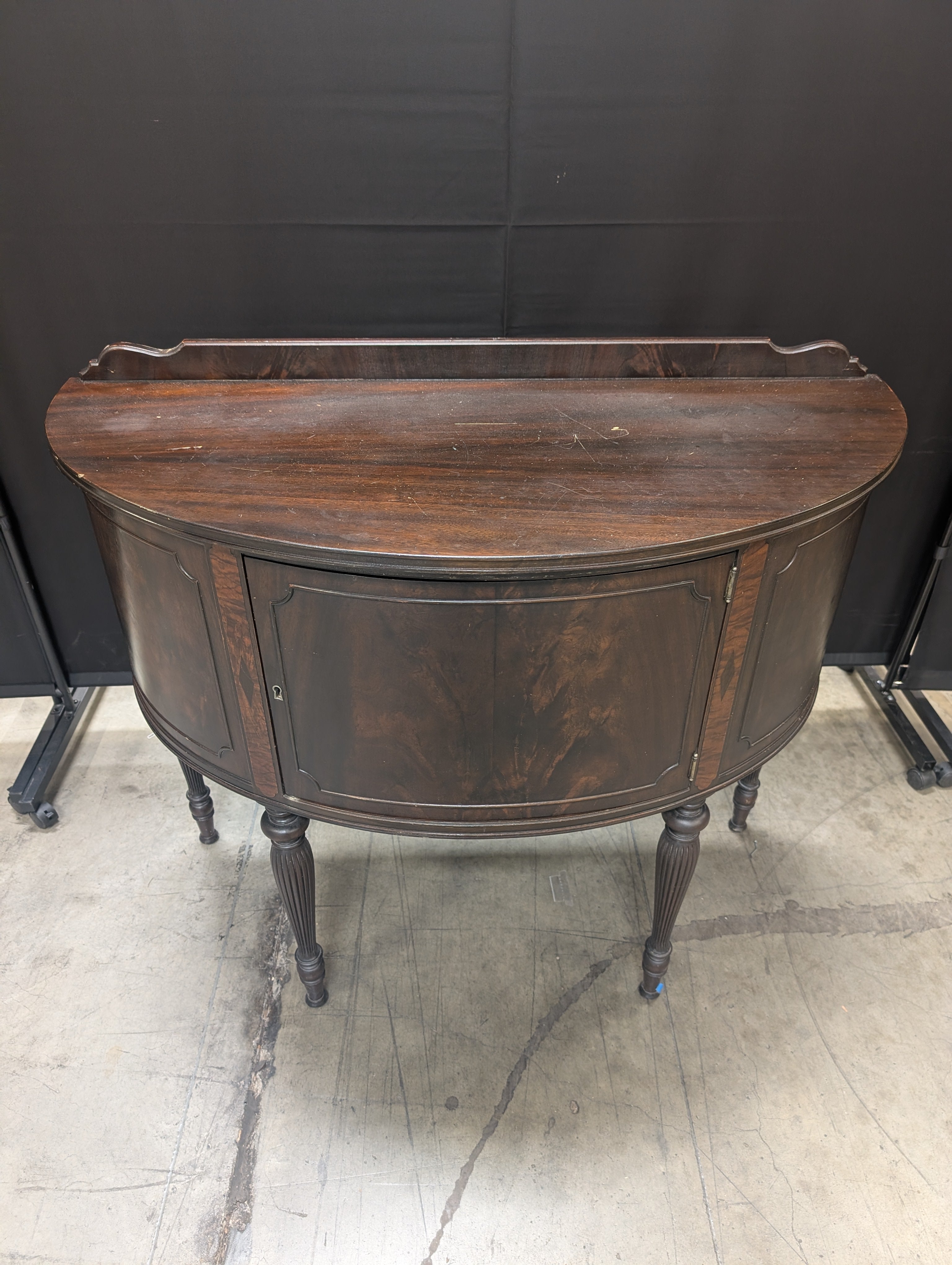 Vintage Dark Wood Demilune Console Cabinet