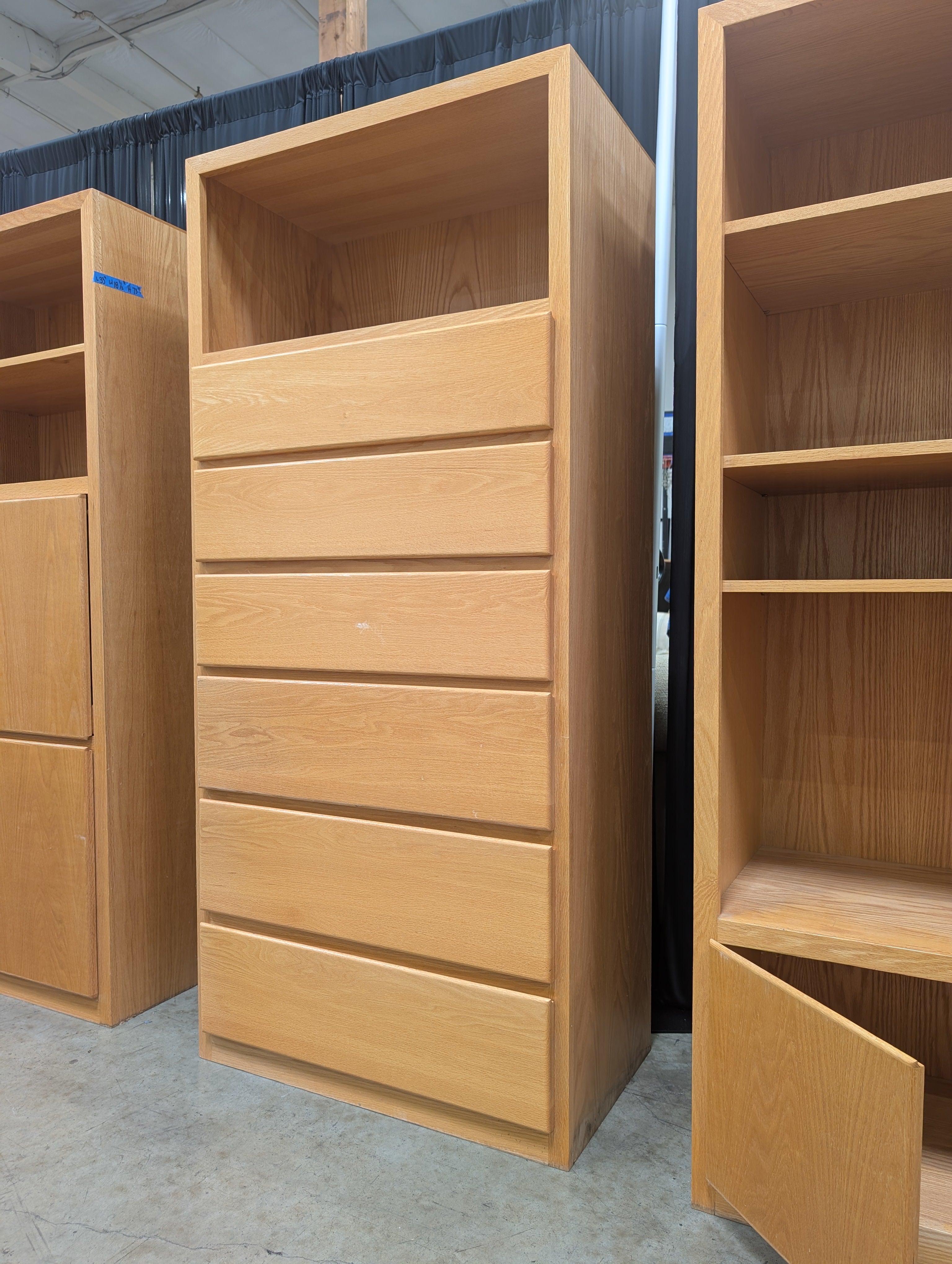 Tall Light Wood Six Drawer Dresser with Open Shelf