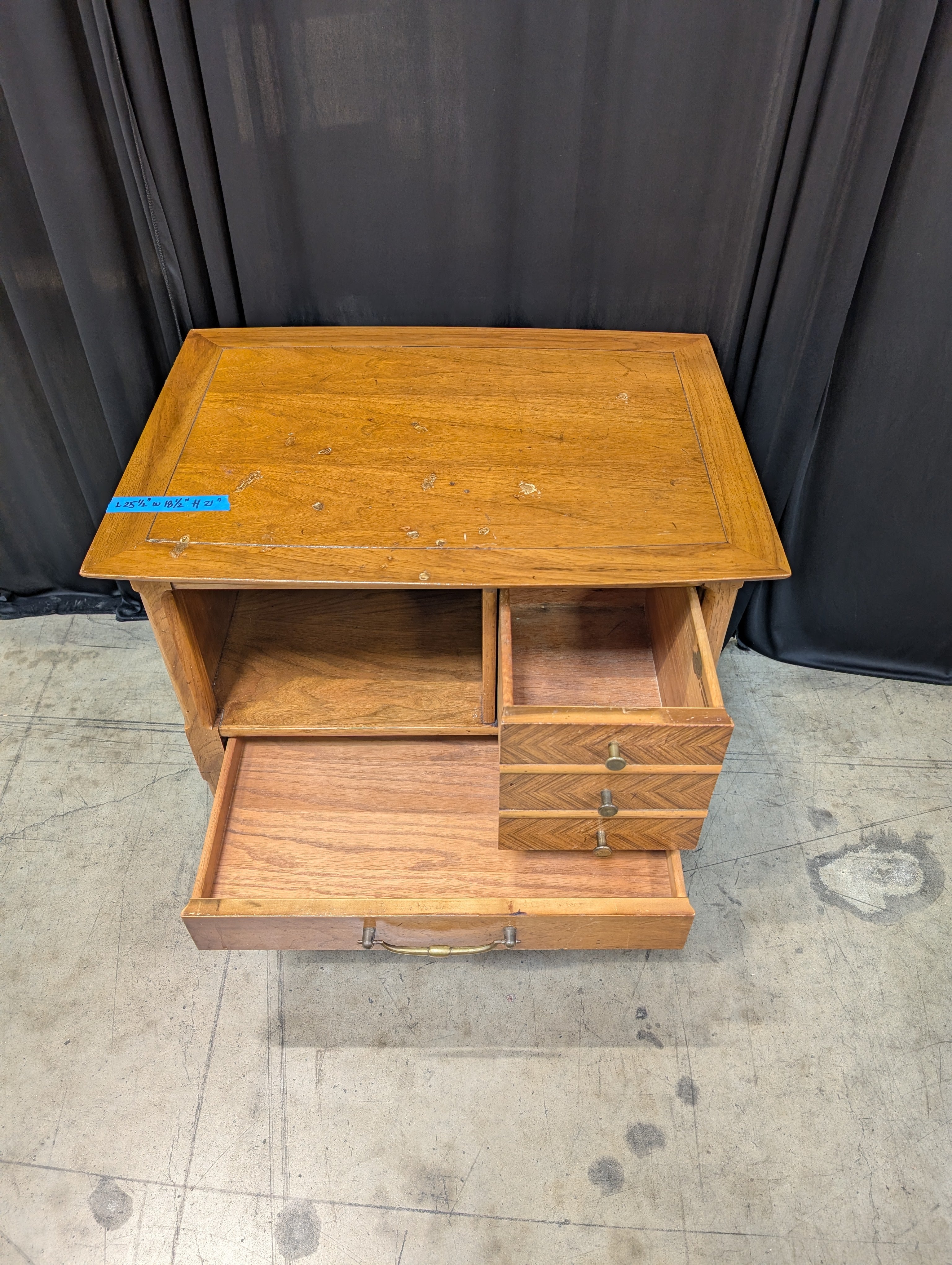 Tomlinson Honey Tone Wood Nightstand with Chevron Pattern Drawers