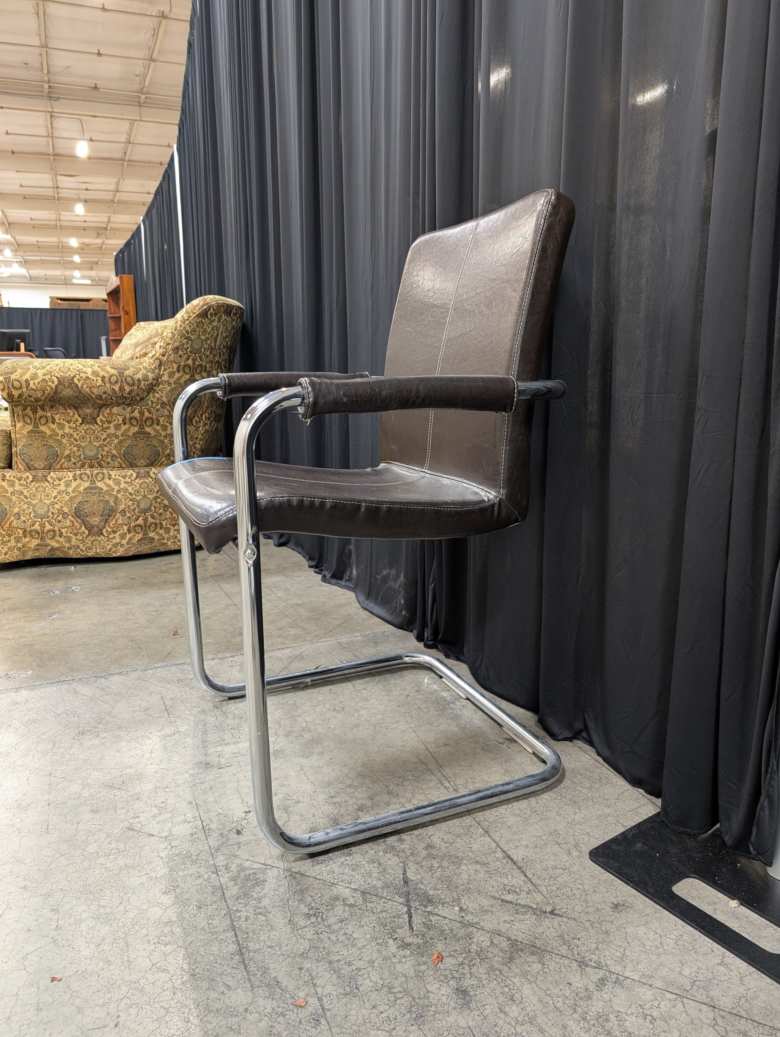 Brown Faux Leather Cantilever Chair with Chrome Frame