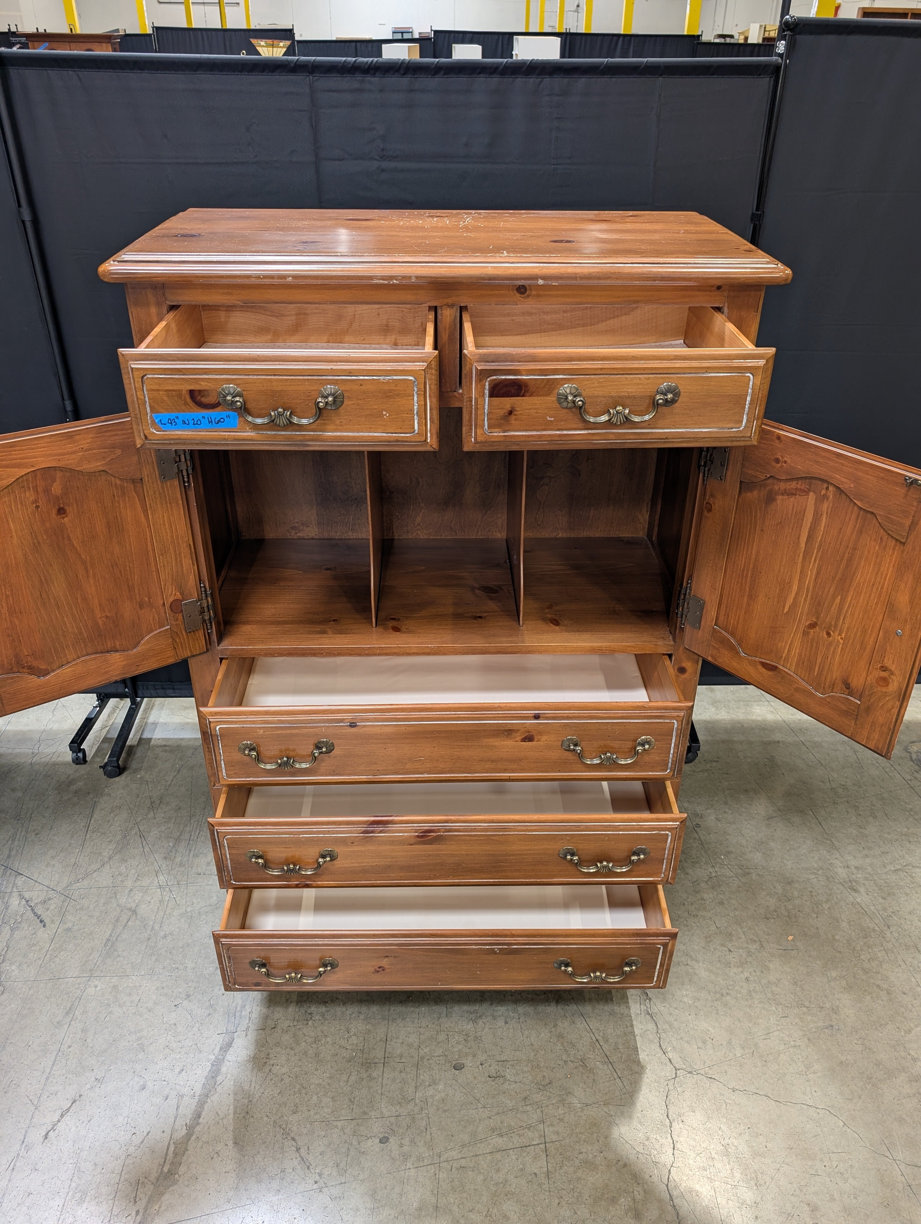 Ethan Allen Rustic Pine Armoire with Cabinet and Drawers