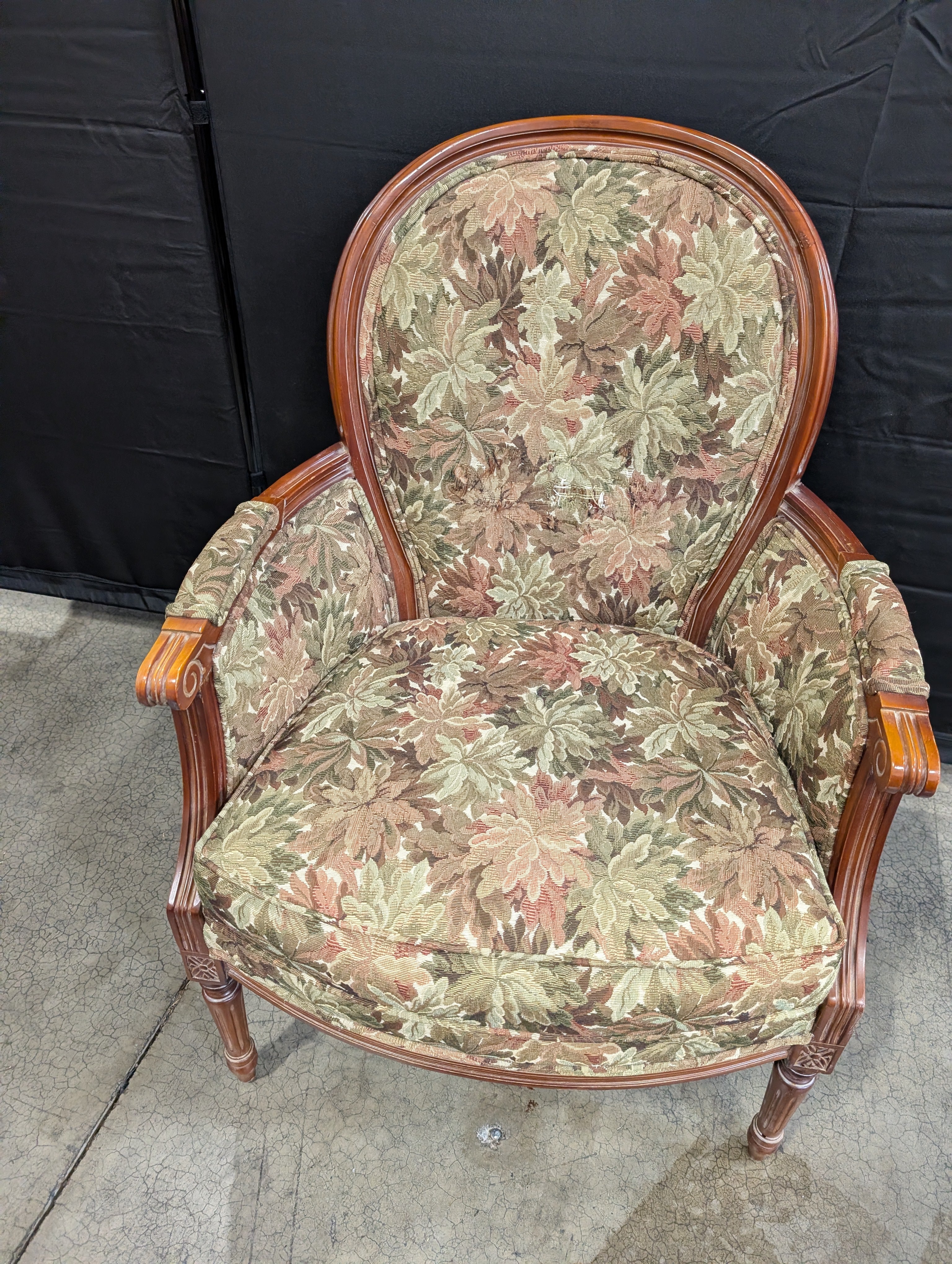 Traditional Floral Upholstered Accent Chair with Carved Wood Frame