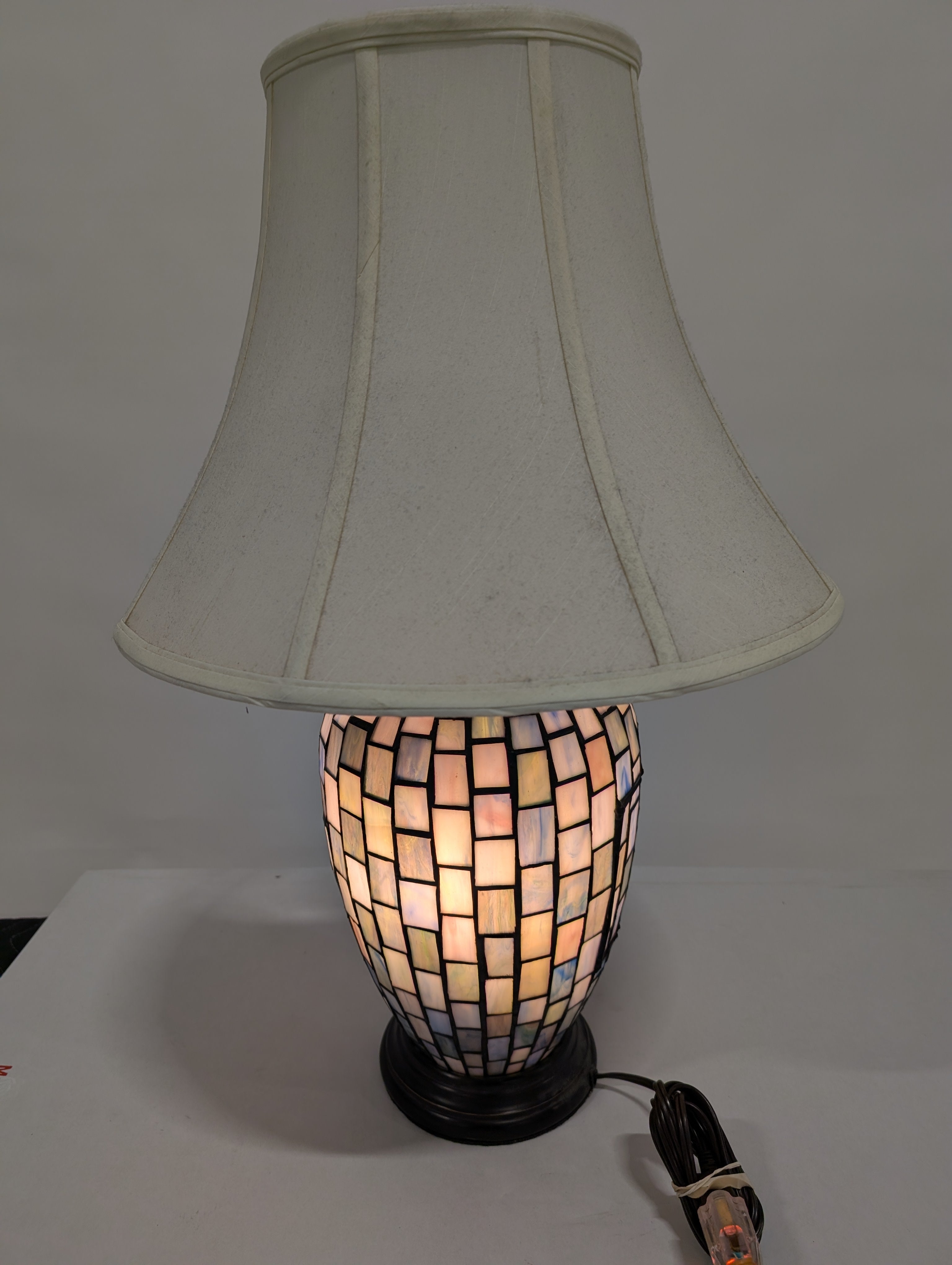 Artisan Mosaic Glass Table Lamp with Fabric Bell Shade