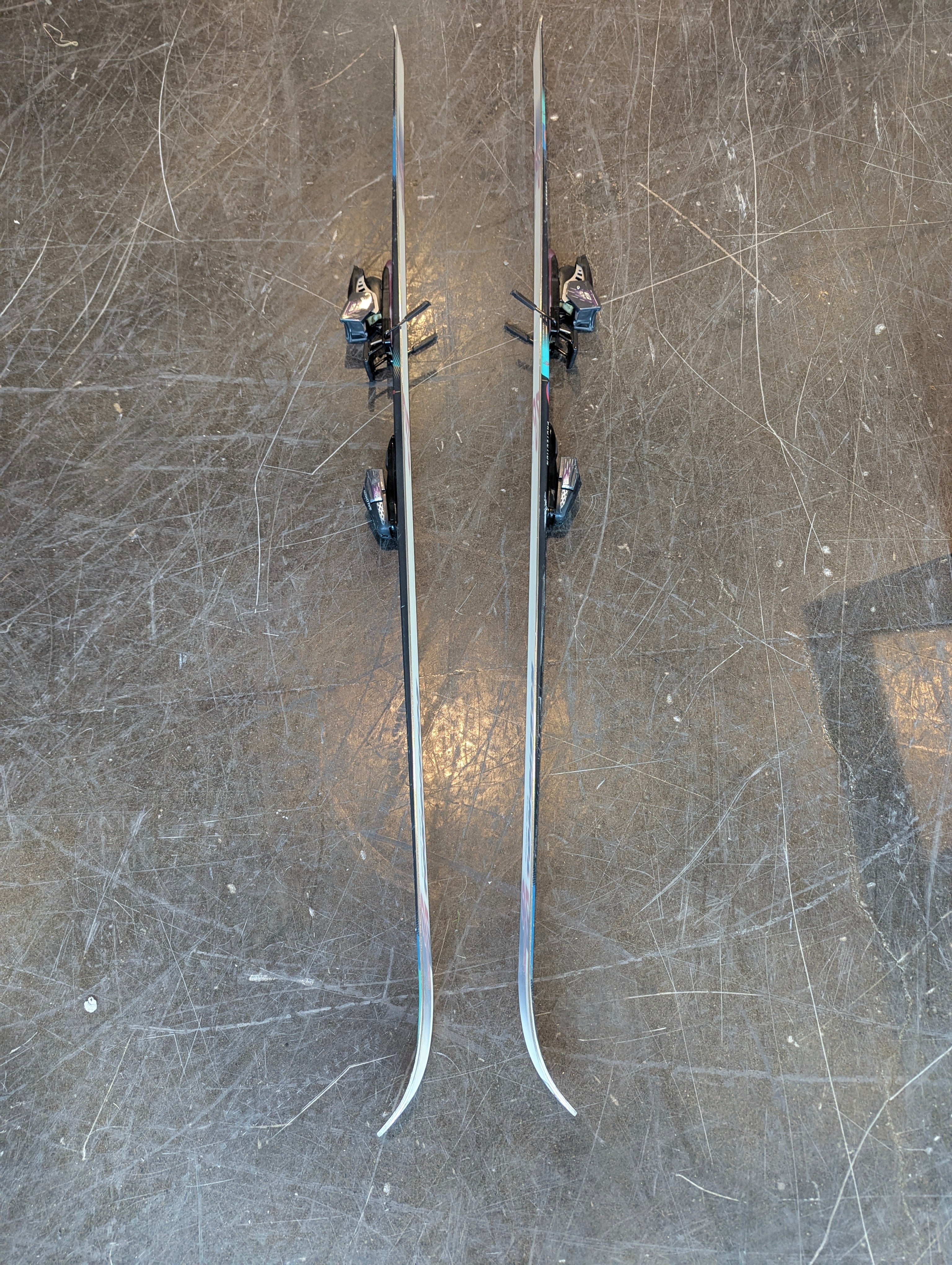PROTESTION Skis with Bindings - Black Teal Purple Design