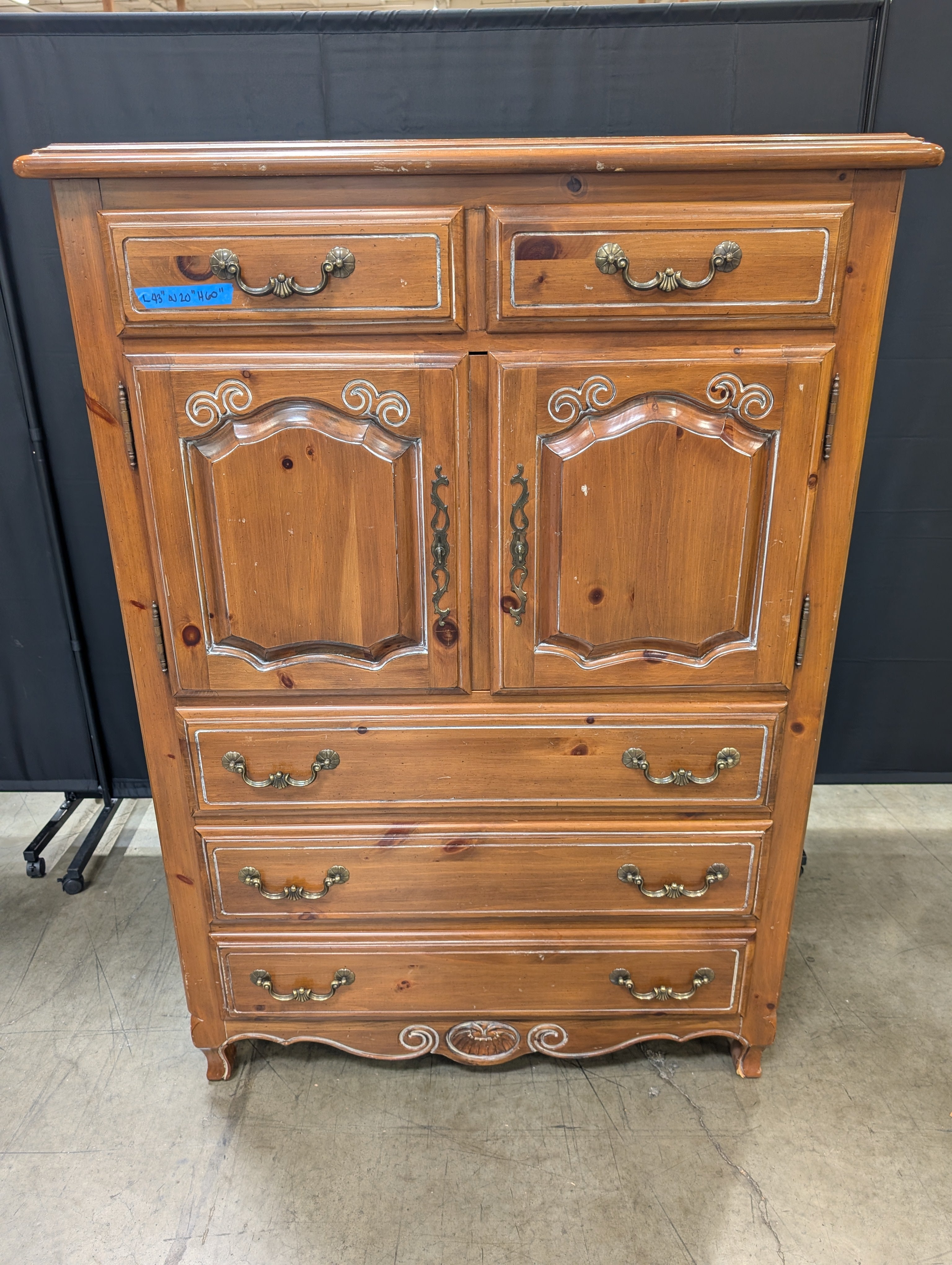 Ethan Allen Rustic Pine Armoire with Cabinet and Drawers