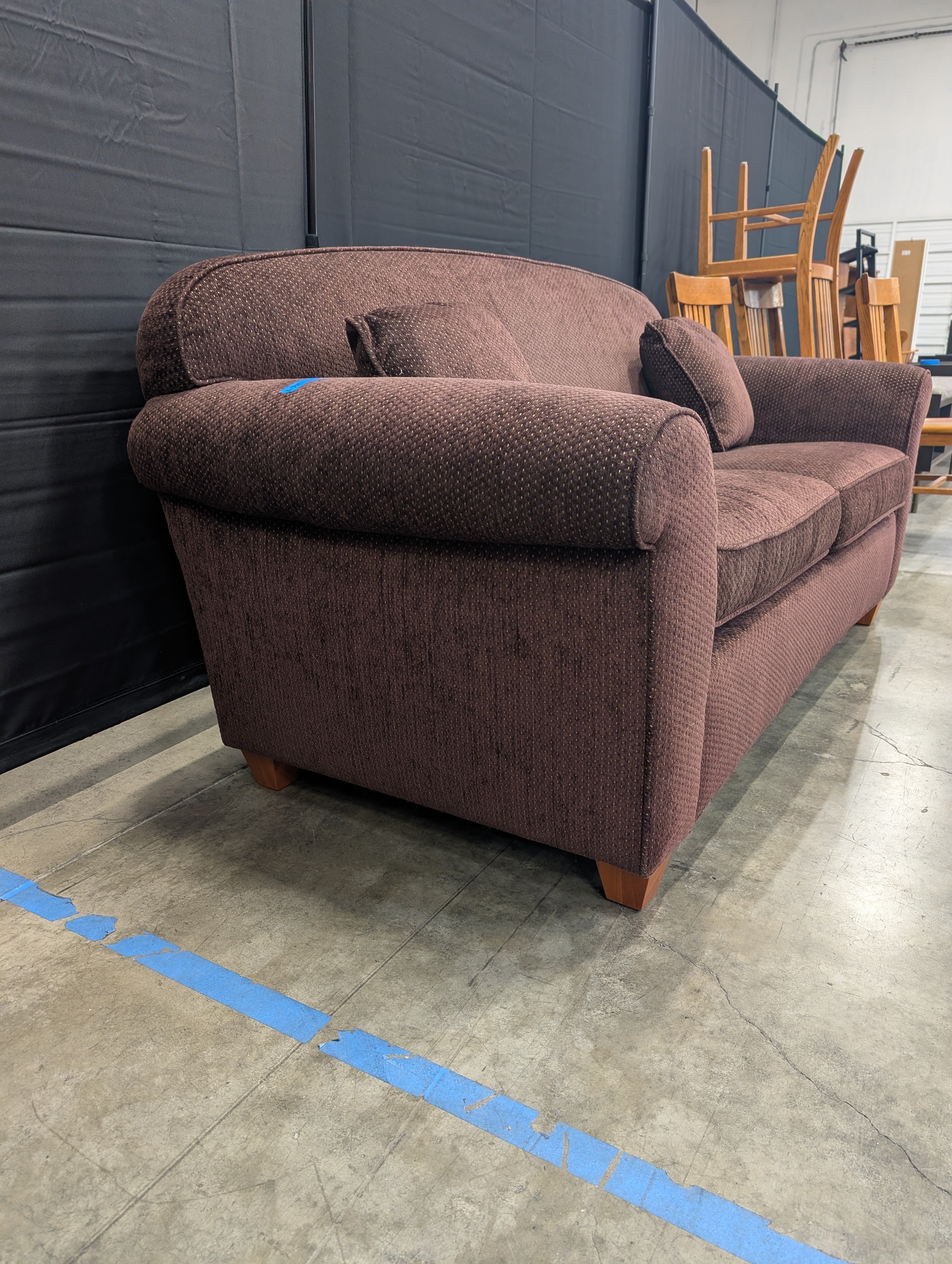 Dark Brown Textured Fabric Rolled Arm Couch