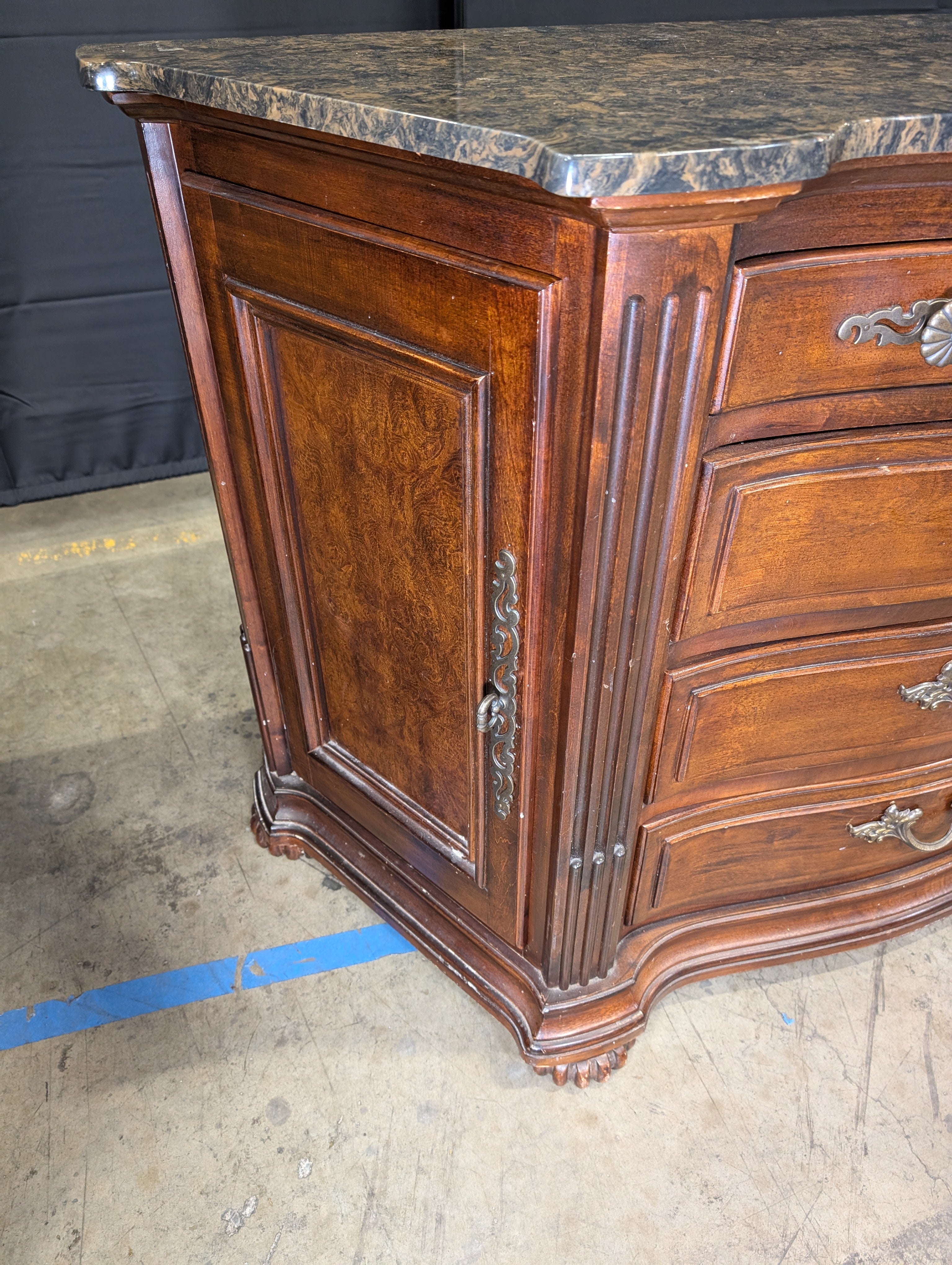 Traditional Cherry Stained Wood Dresser with Ornate Hardware