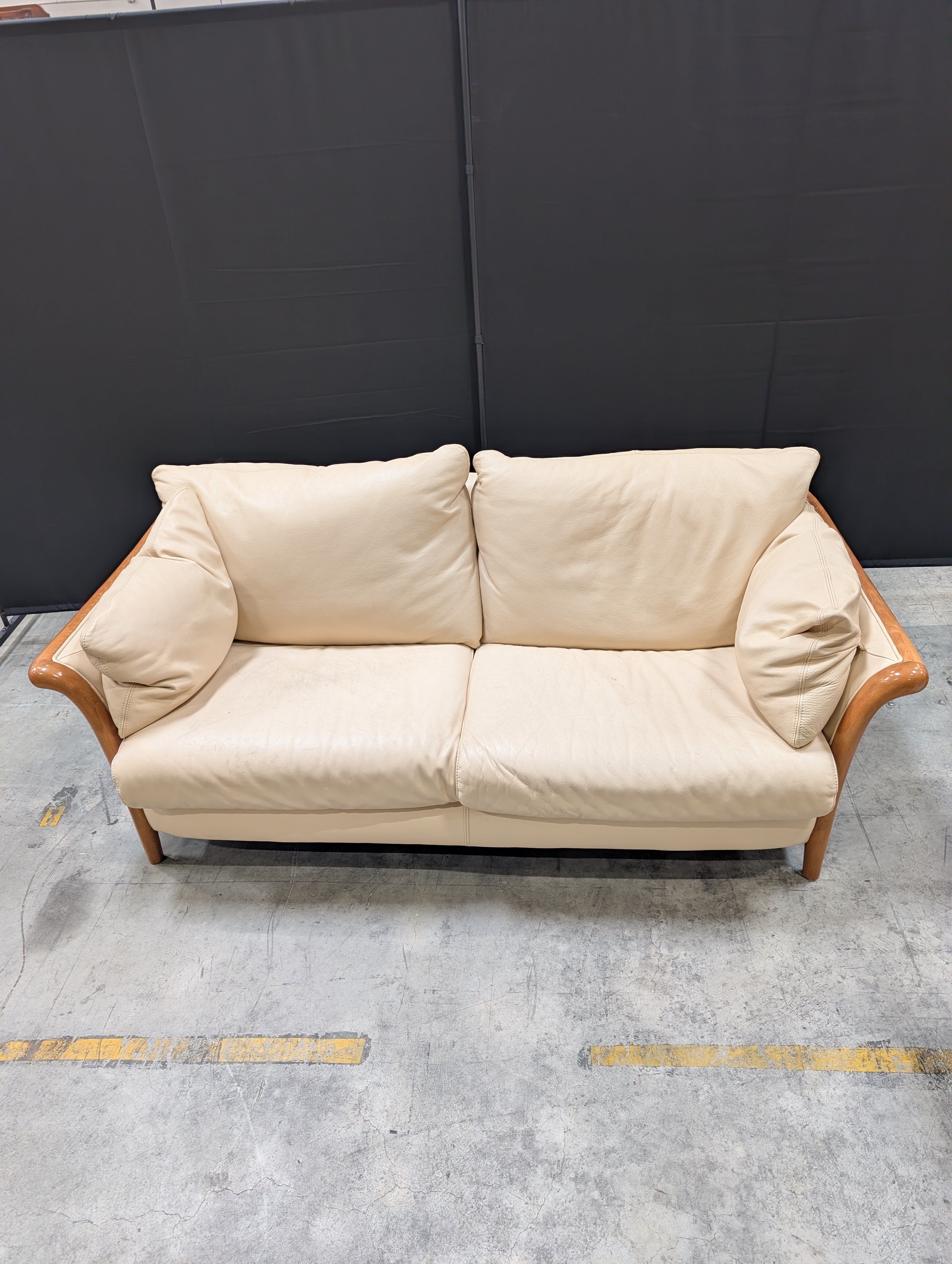 Italian Two-Seater Sofa with Wood Accents