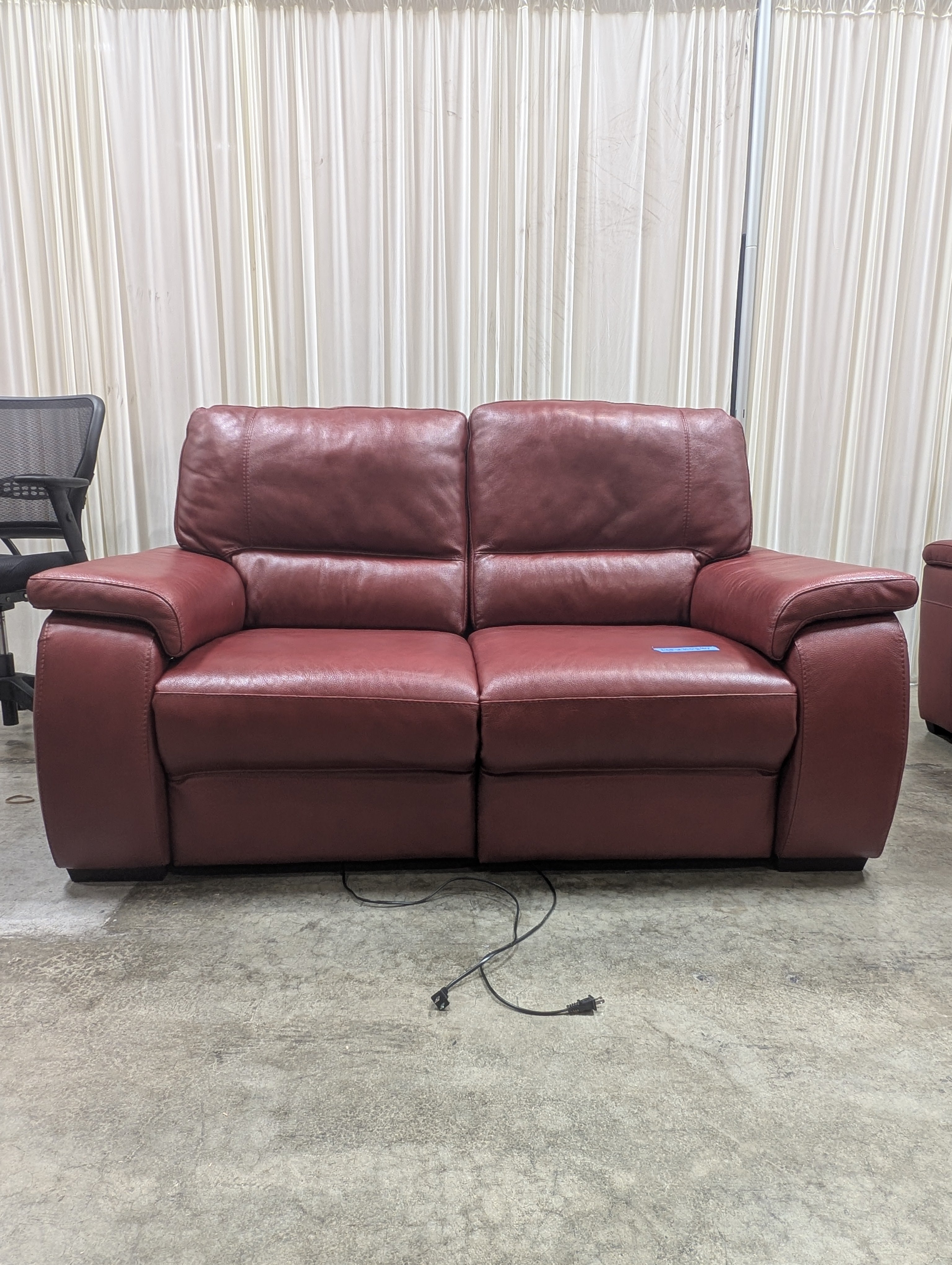 Burgundy Leather Couch with Pillow Arms
