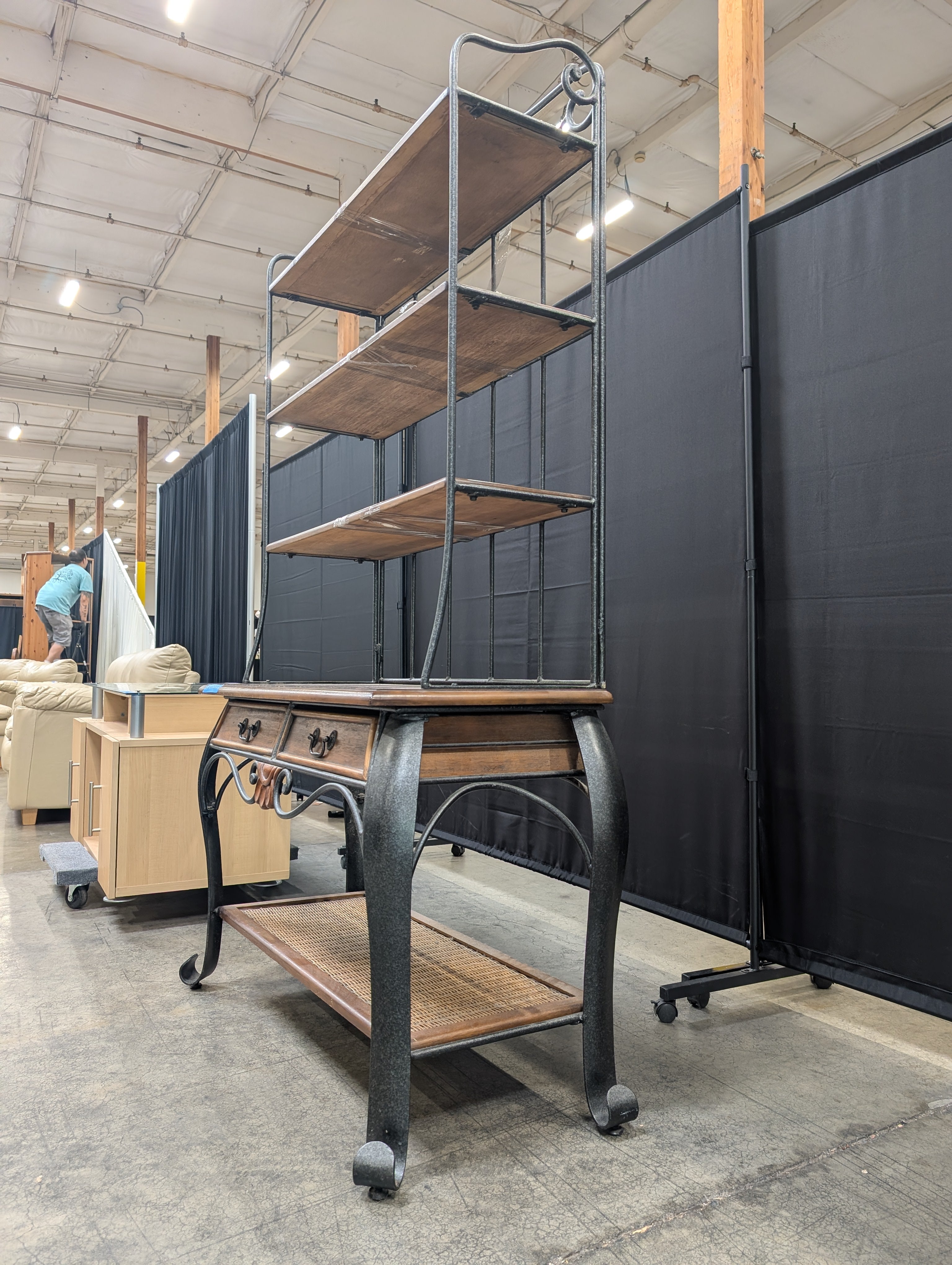 Wrought Iron and Wood Baker's Rack with Drawers