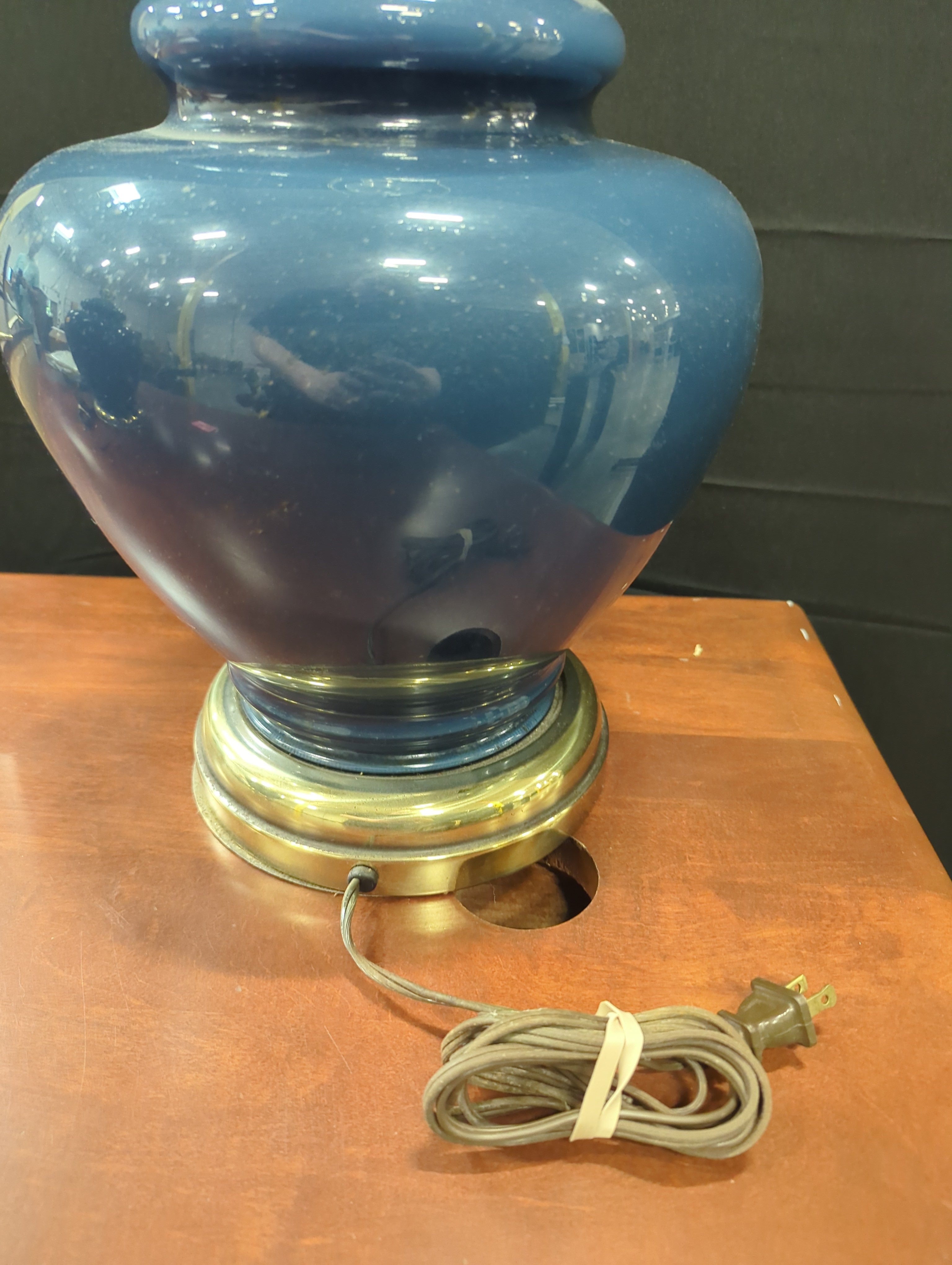 Classic Dark Blue Ceramic Table Lamp with Pleated Fabric Shade