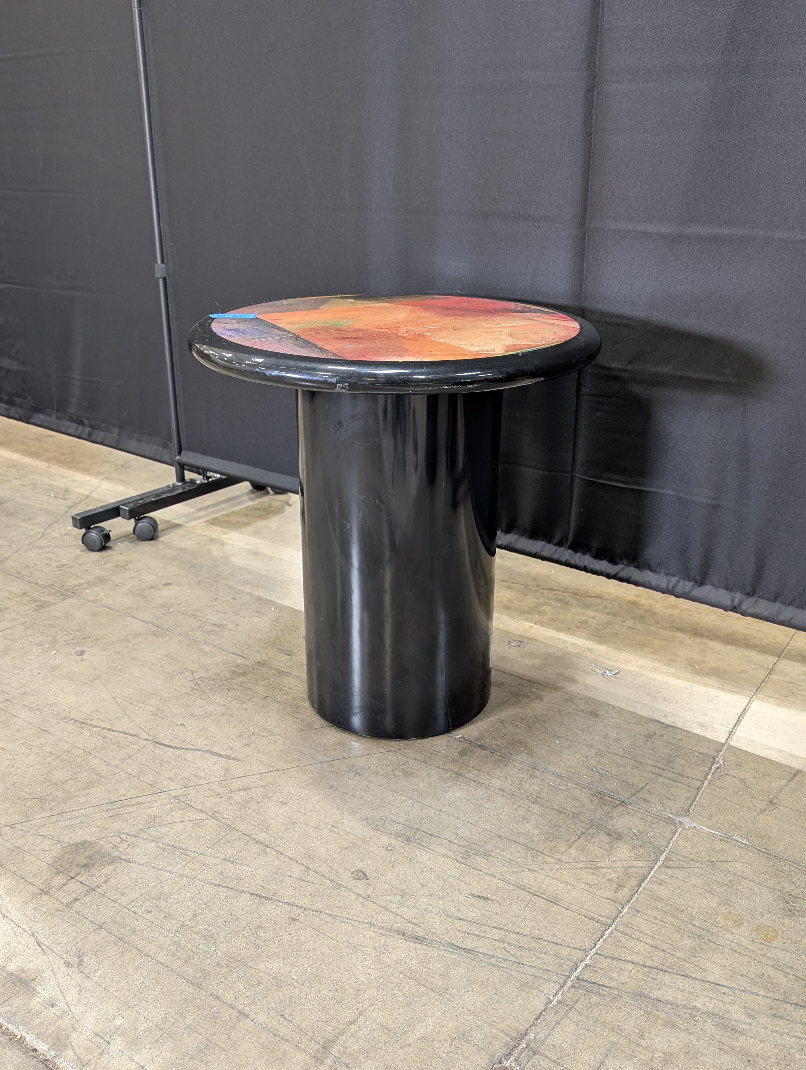 Vibrant Abstract Round Accent Table Black Pedestal Base