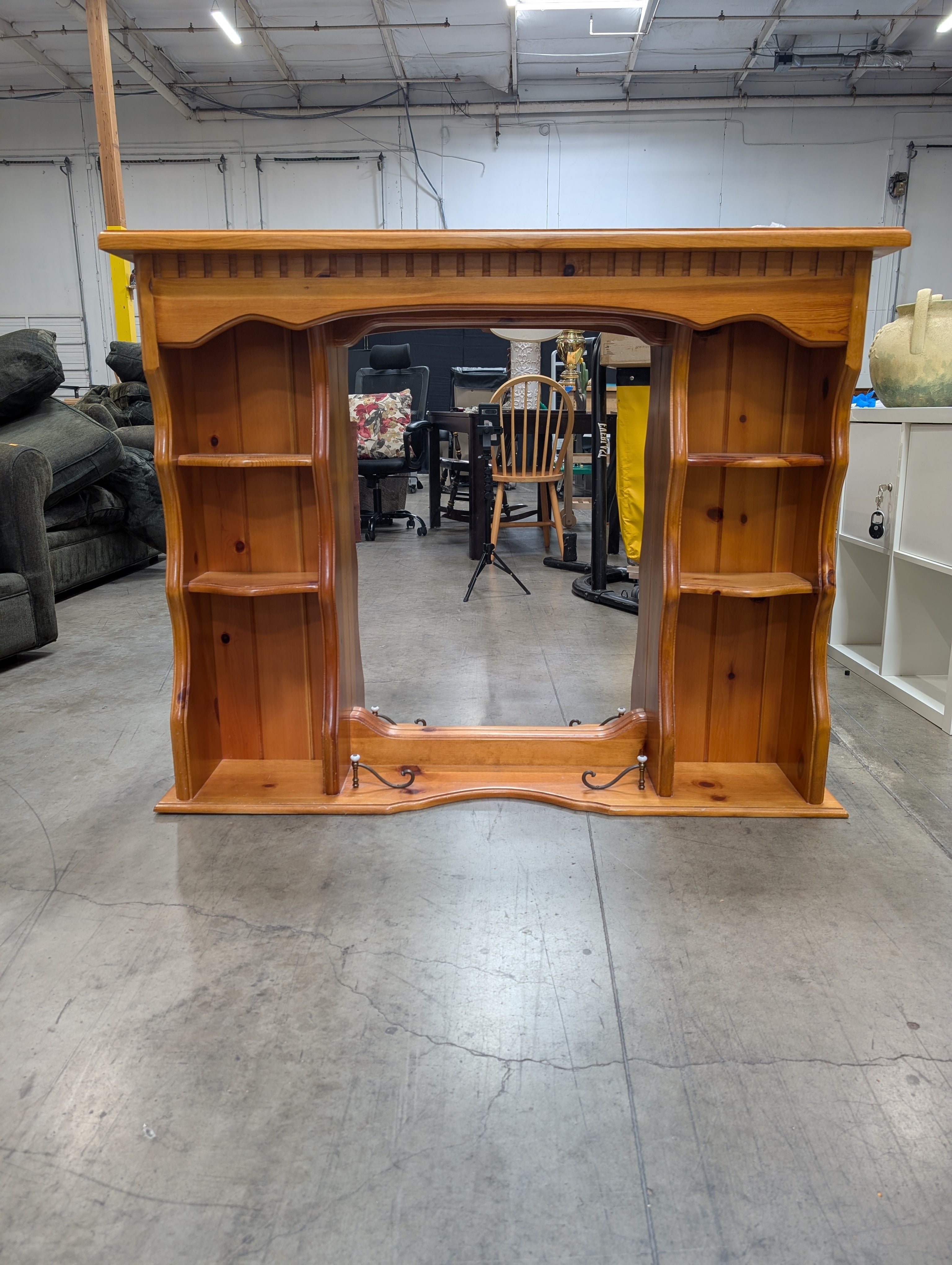 Top Half Rustic Pine Wood Vanity Mirror
