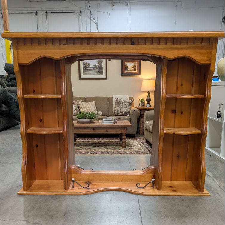Top Half Rustic Pine Wood Vanity Mirror