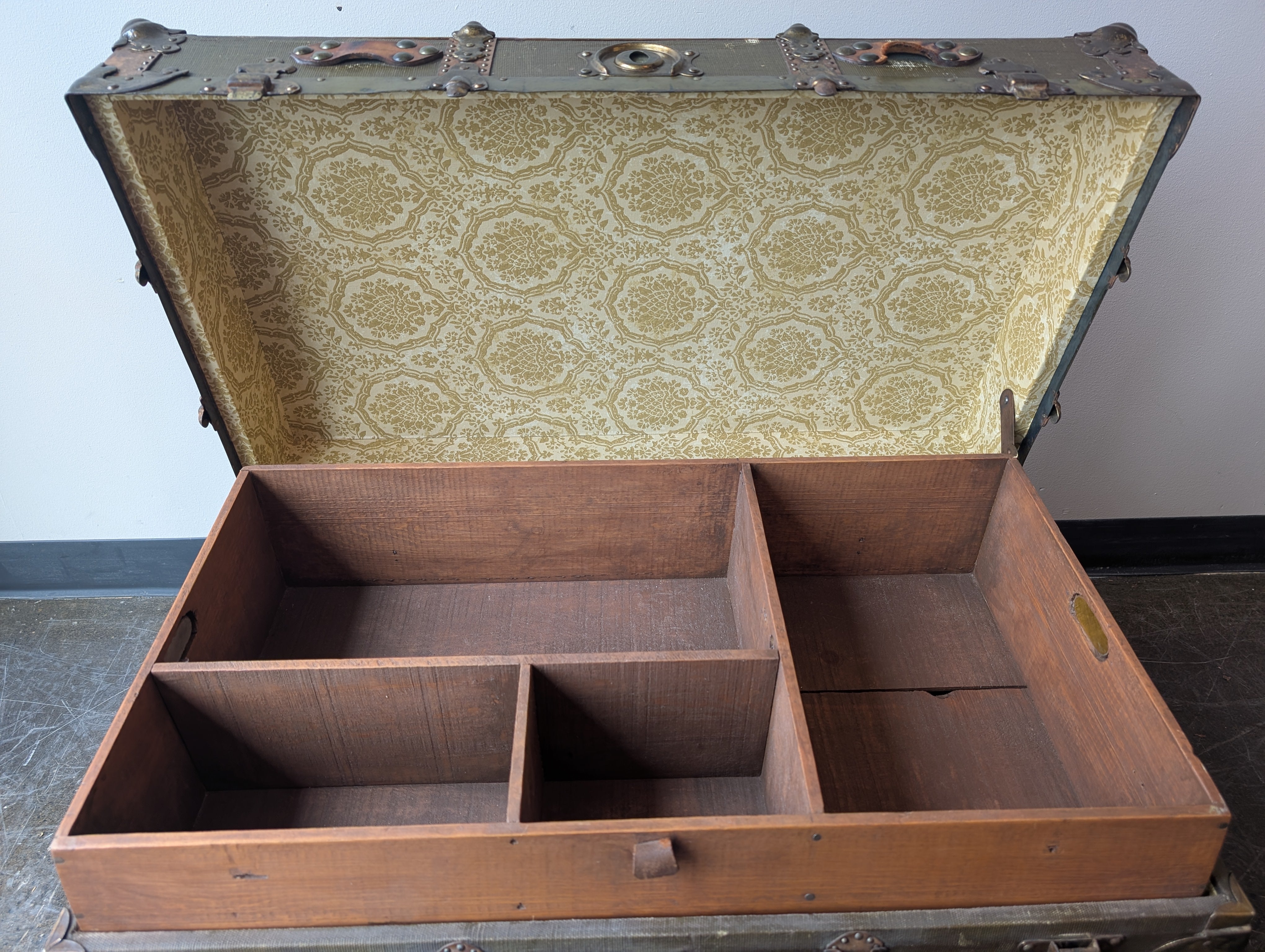 Vintage Domed Top Steamer Trunk with Wood Slats