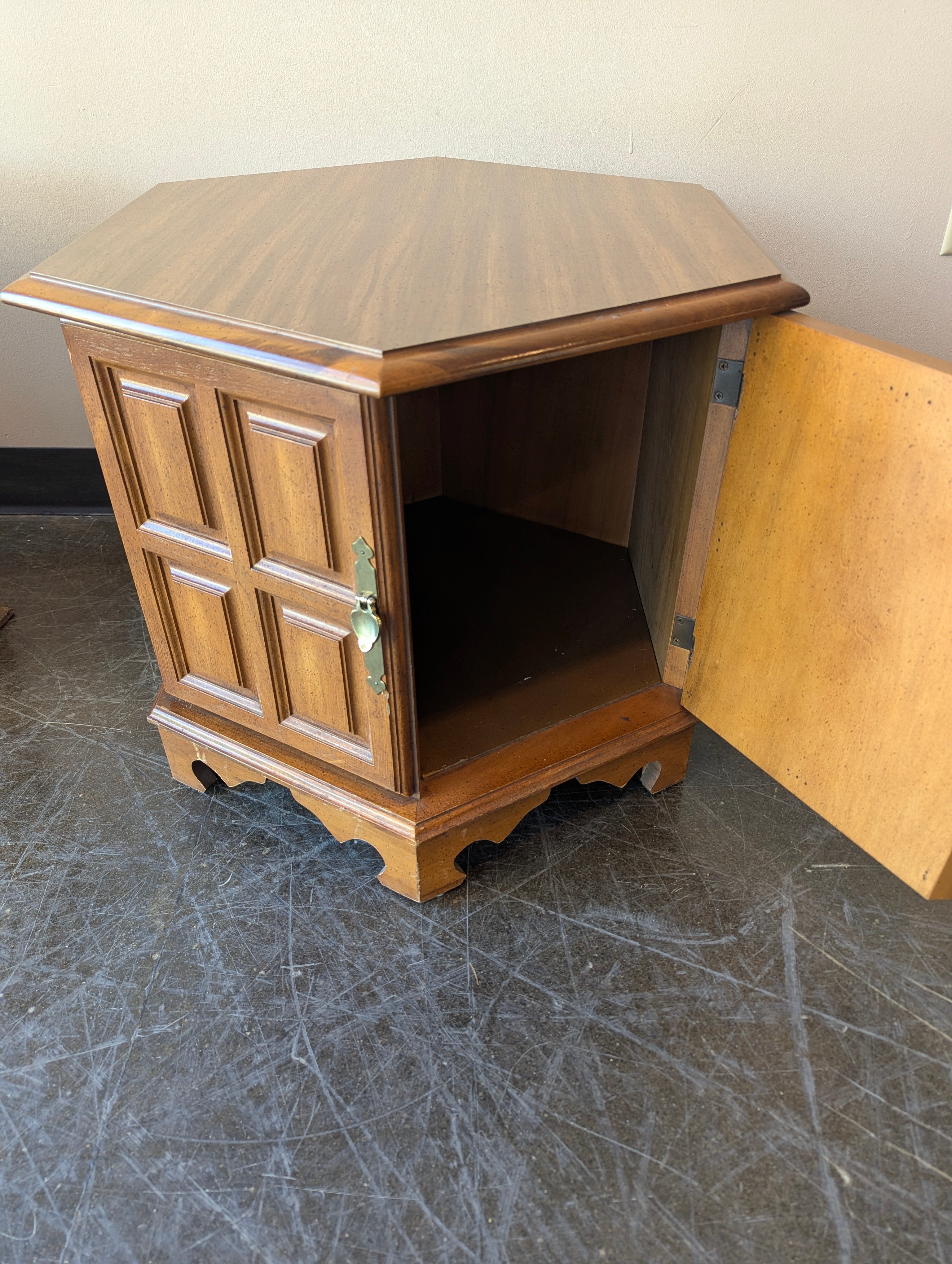 Vintage Wood Hexagonal Side Cabinet with Storage
