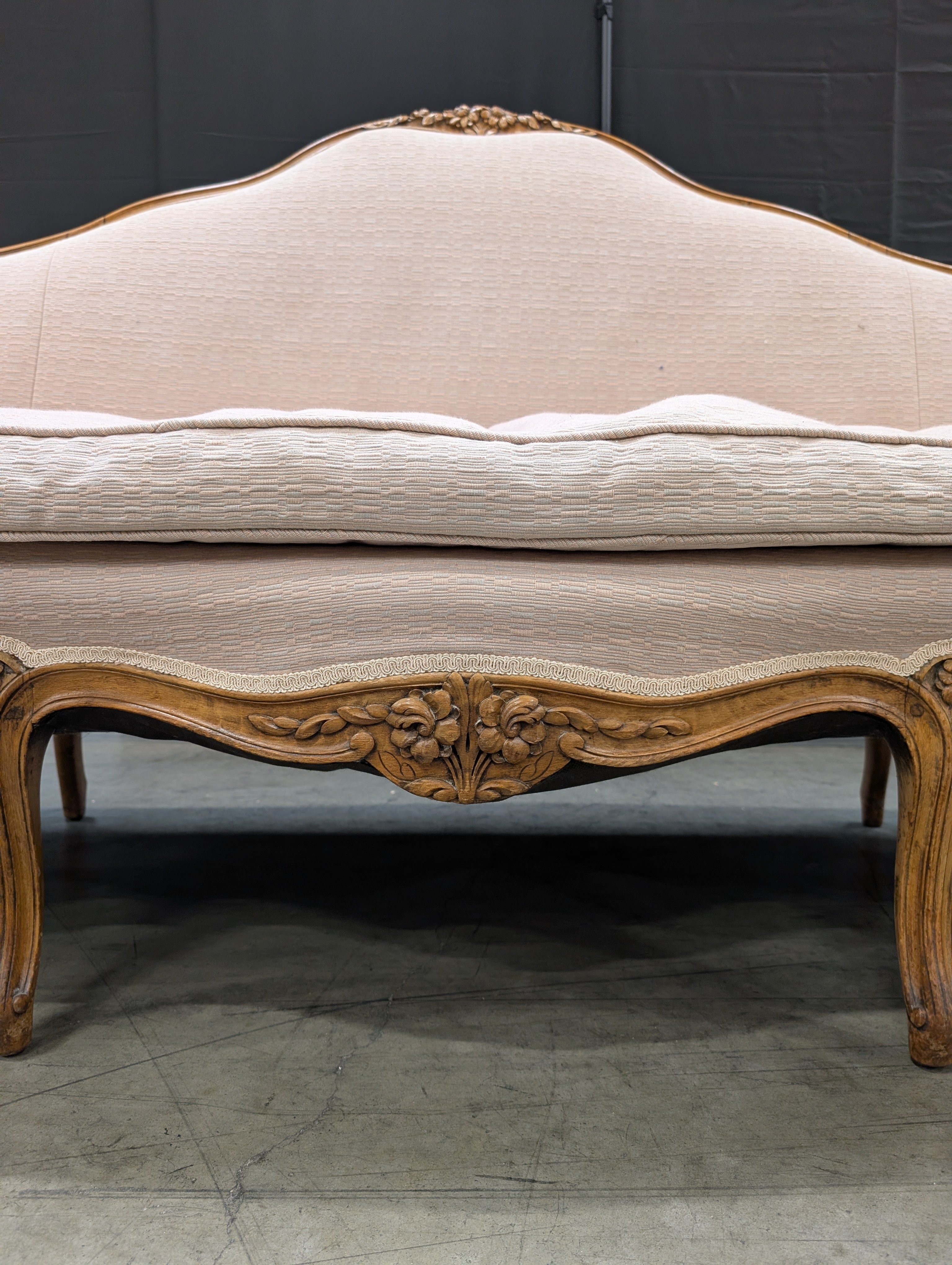 Ornate French Provincial Carved Wood Settee Sofa