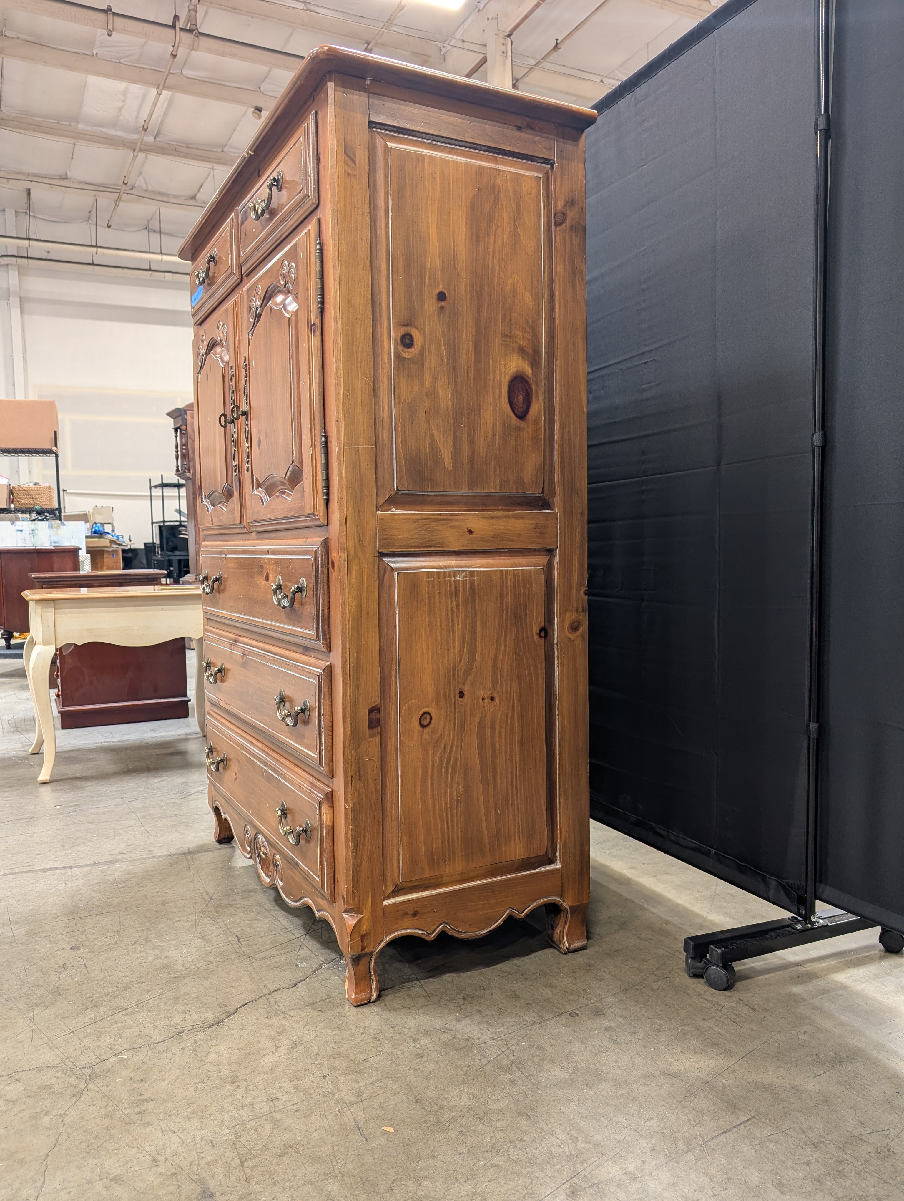 Ethan Allen Rustic Pine Armoire with Cabinet and Drawers