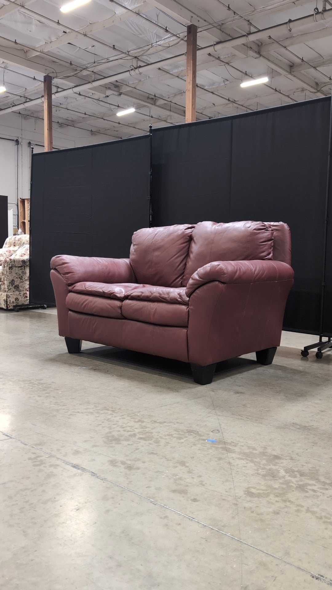 Rich Burgundy Leather Two-Seater Sofa