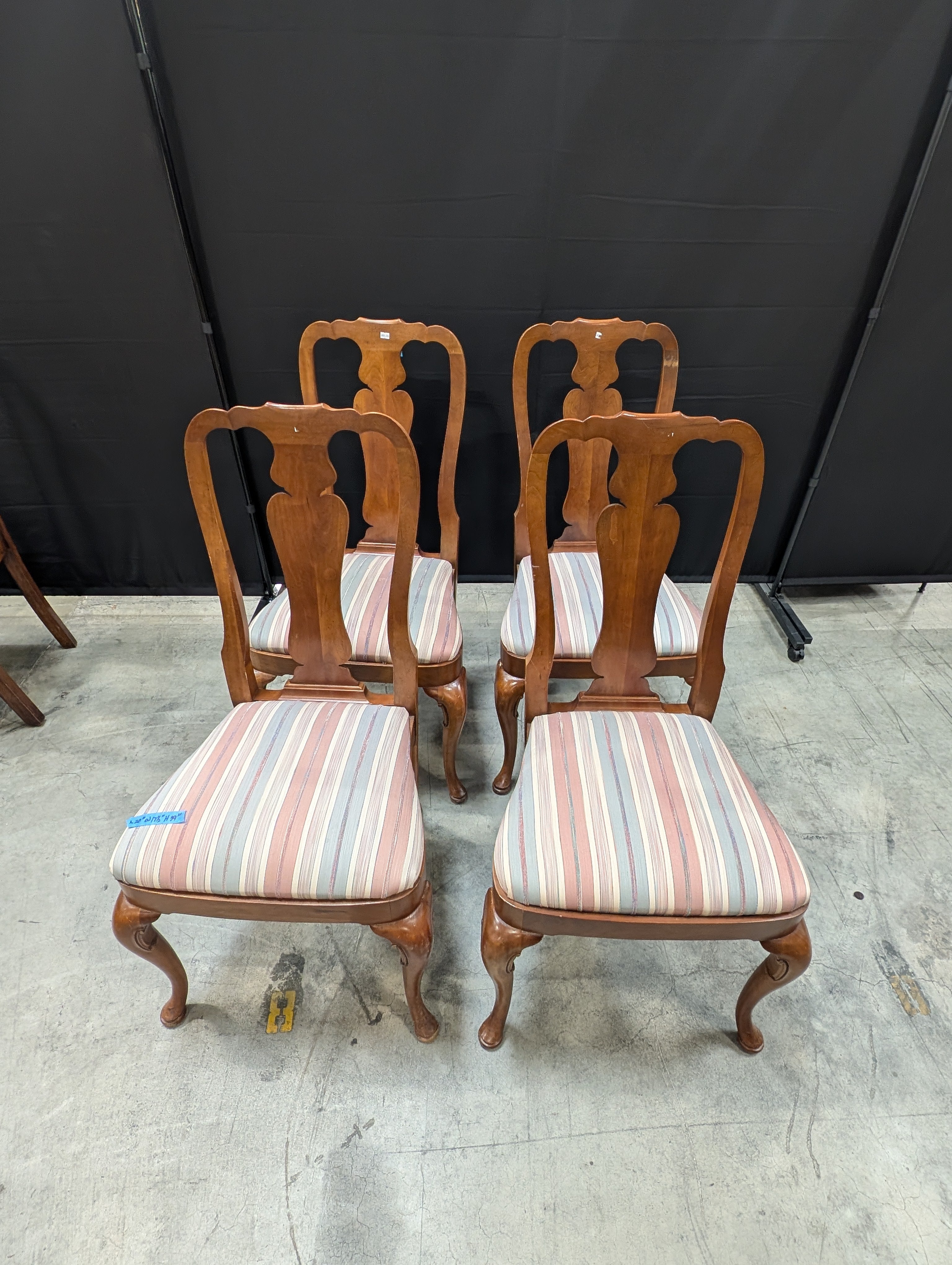 Set of Four Queen Ann Carved Mahogany Kindel Dining Chairs