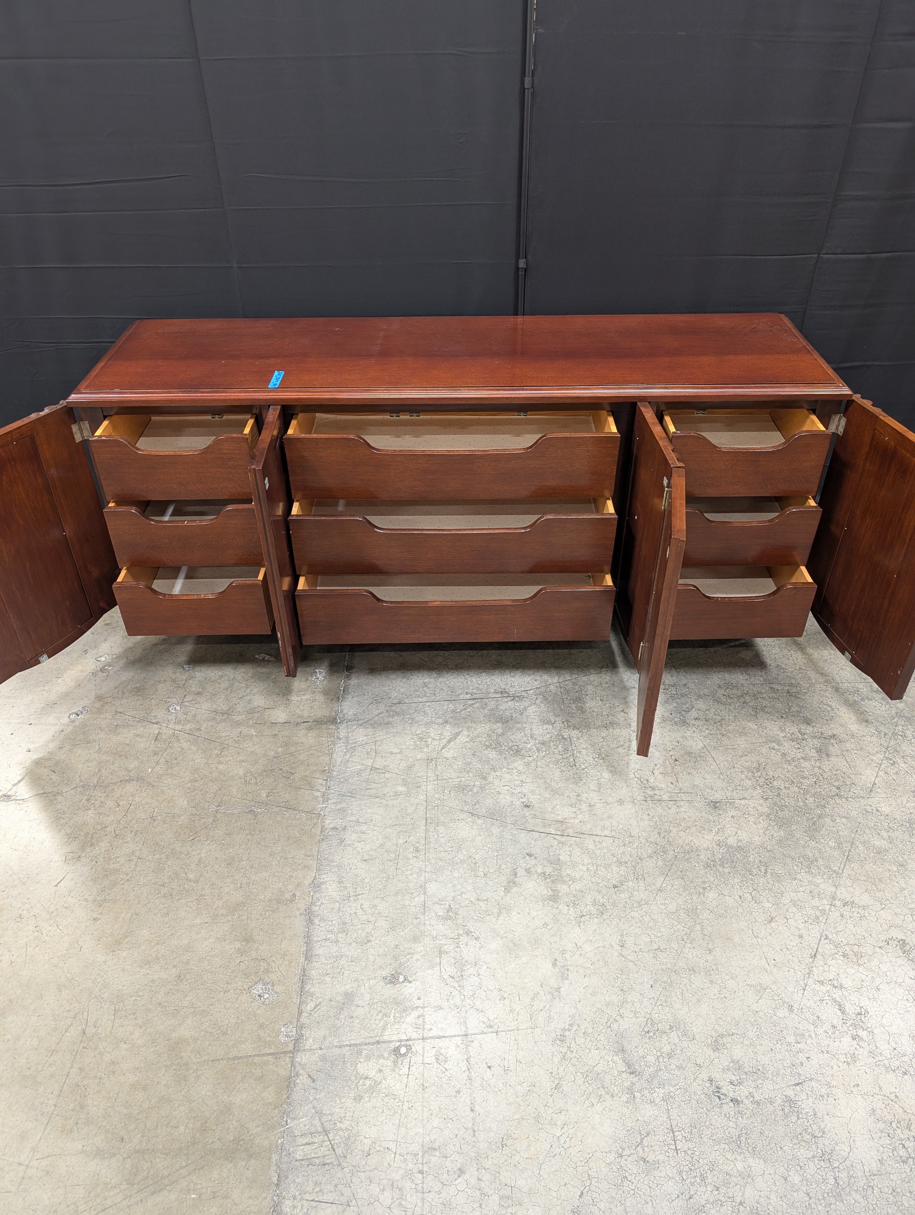 Freed Waren inc. Dark Wood Credenza with Carved Fronts