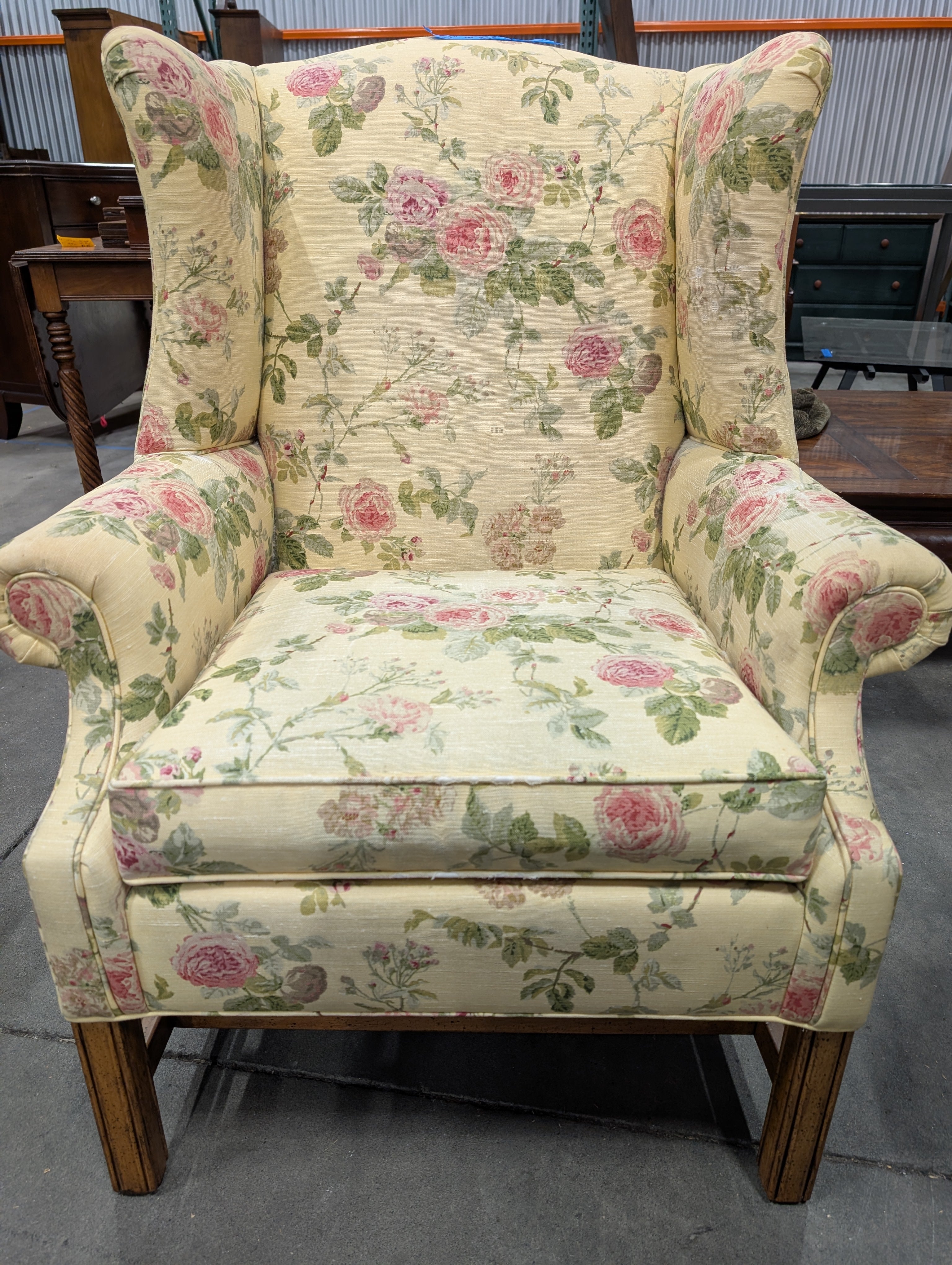 Ethan Allen Floral Wingback Chair