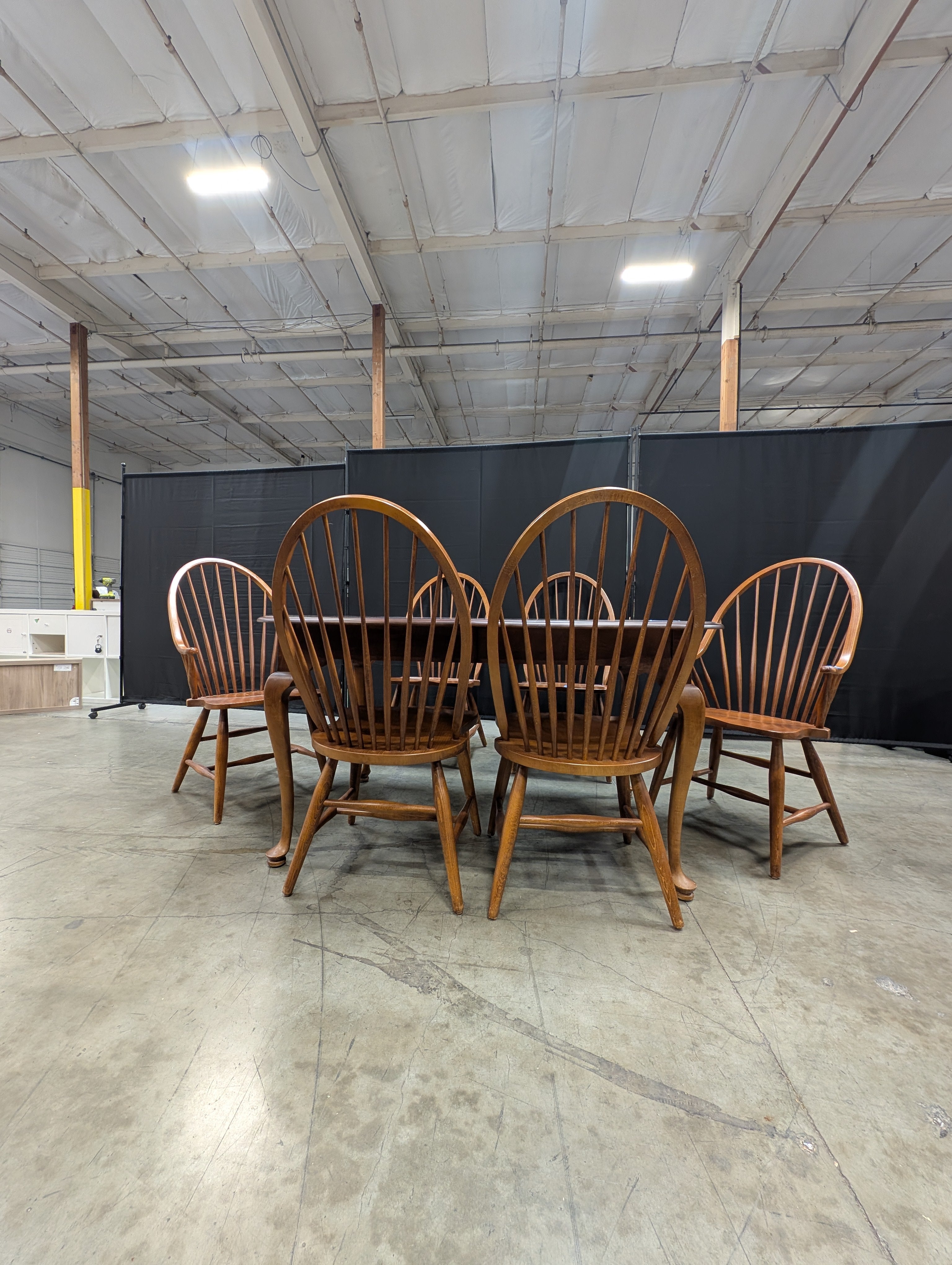 Traditional Wood Dining Table with Four Spindle Back Windsor Chairs