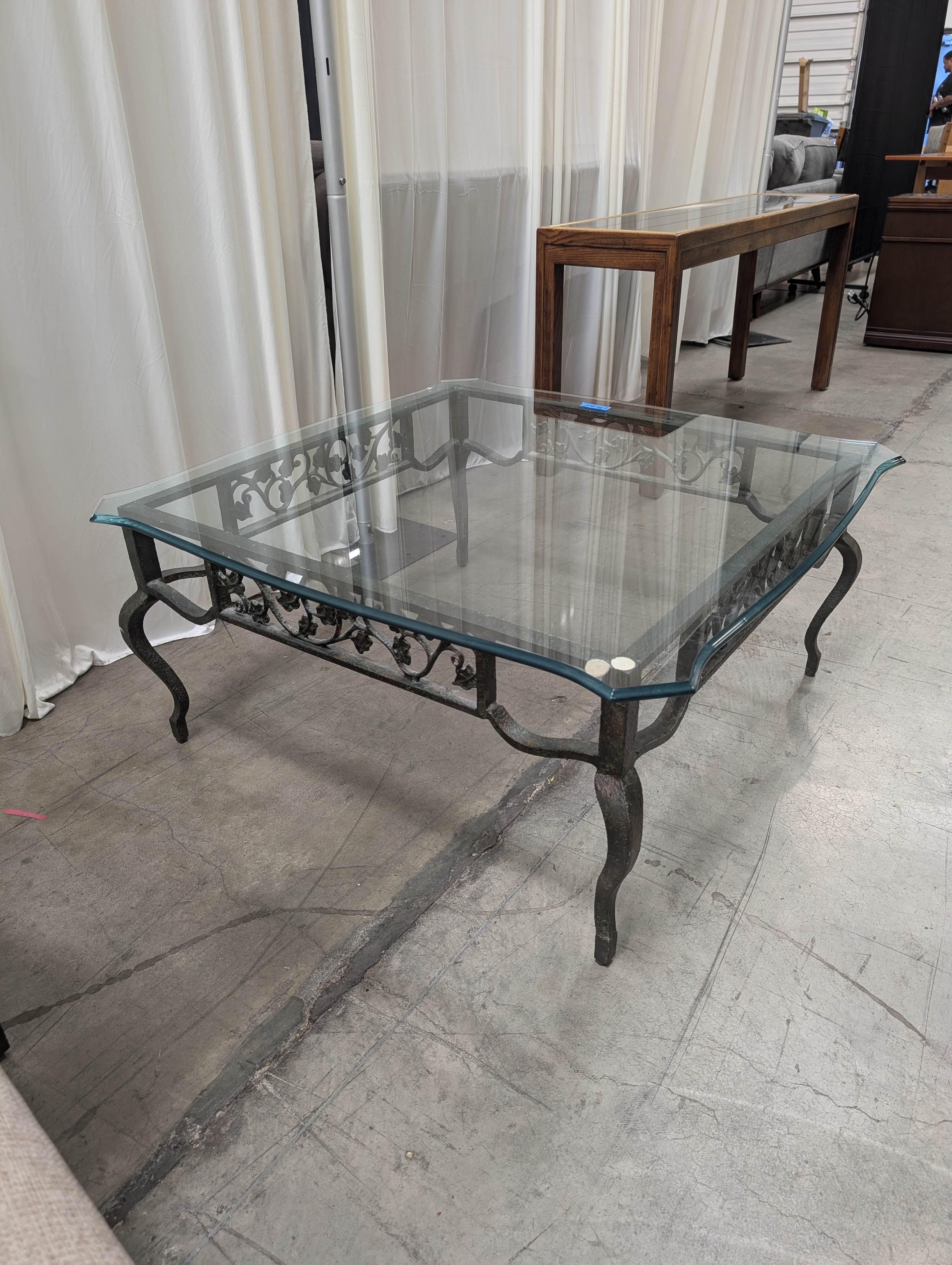 Square Glass Top Coffee Table with Scrollwork Frame