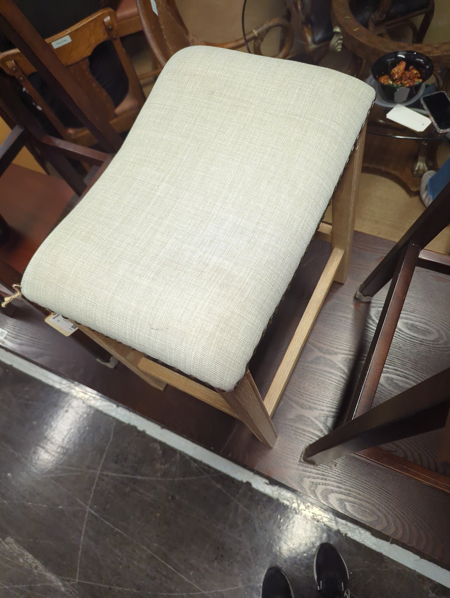 Fabric Upholstered Tan Barstool with Metal Rivets