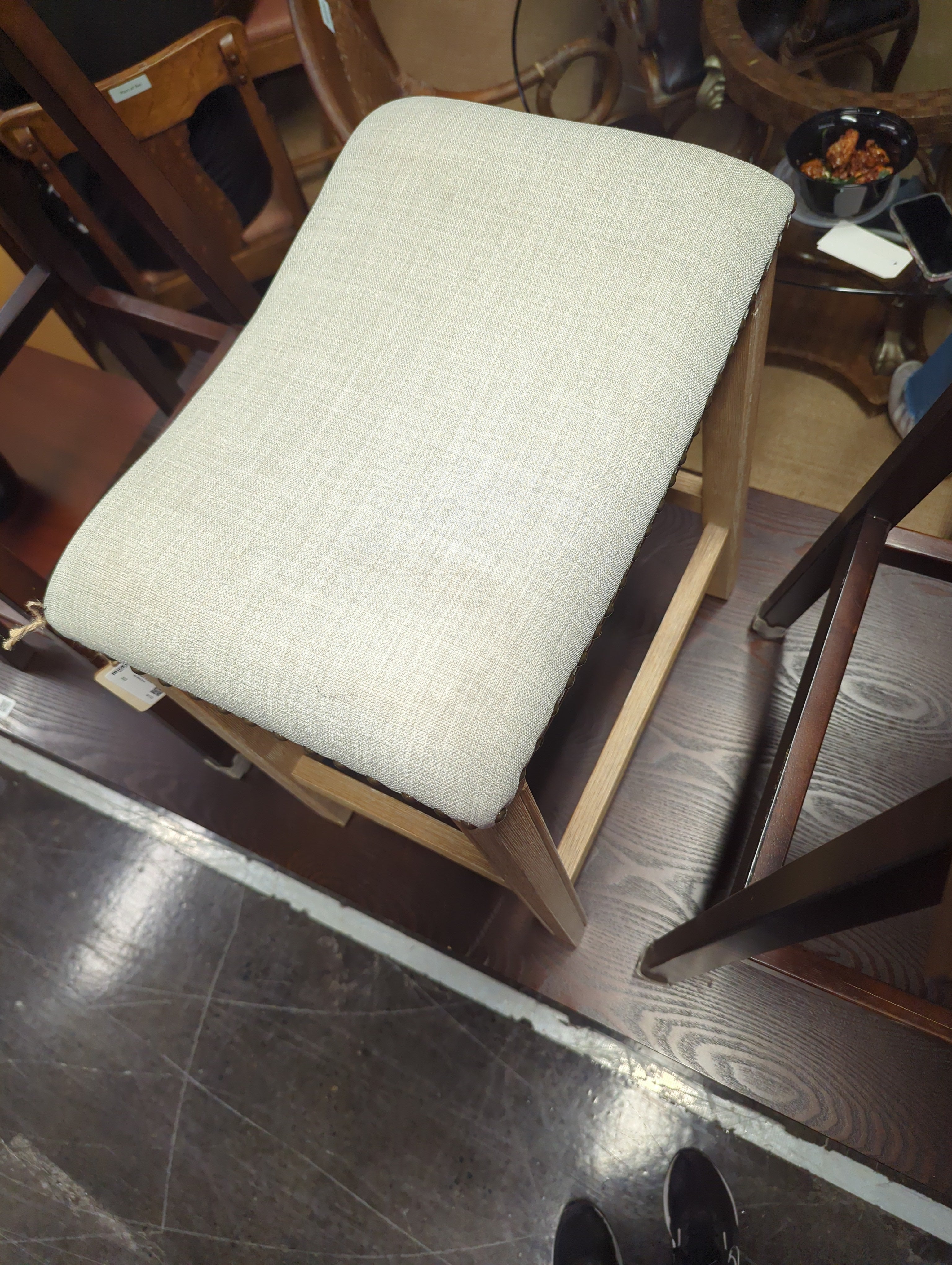 Fabric Upholstered Tan Barstool with Metal Rivets