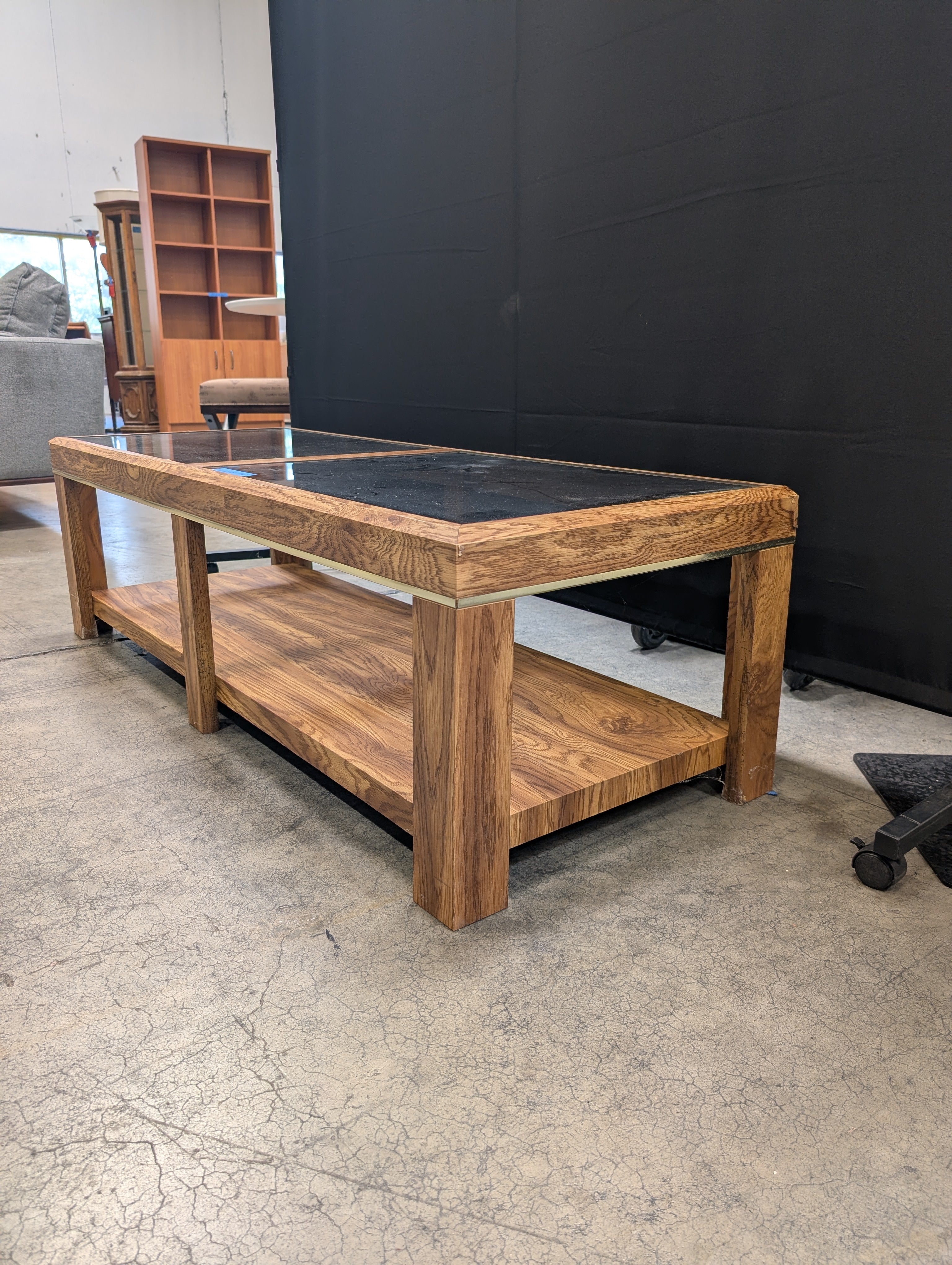 Mid-Century Rectangular Coffee Table in Wood and Glass