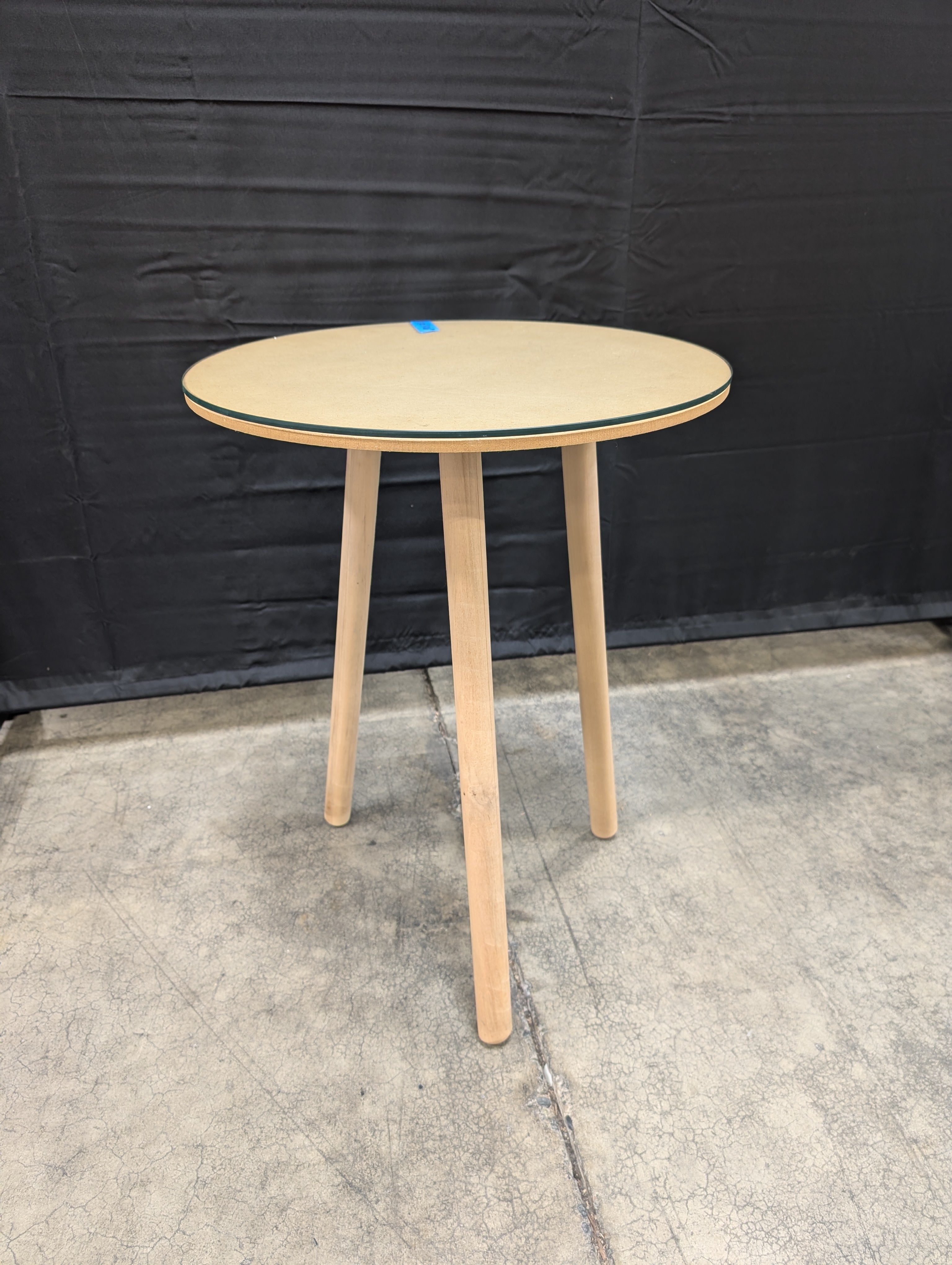 Round Wood End Table with Glass Top