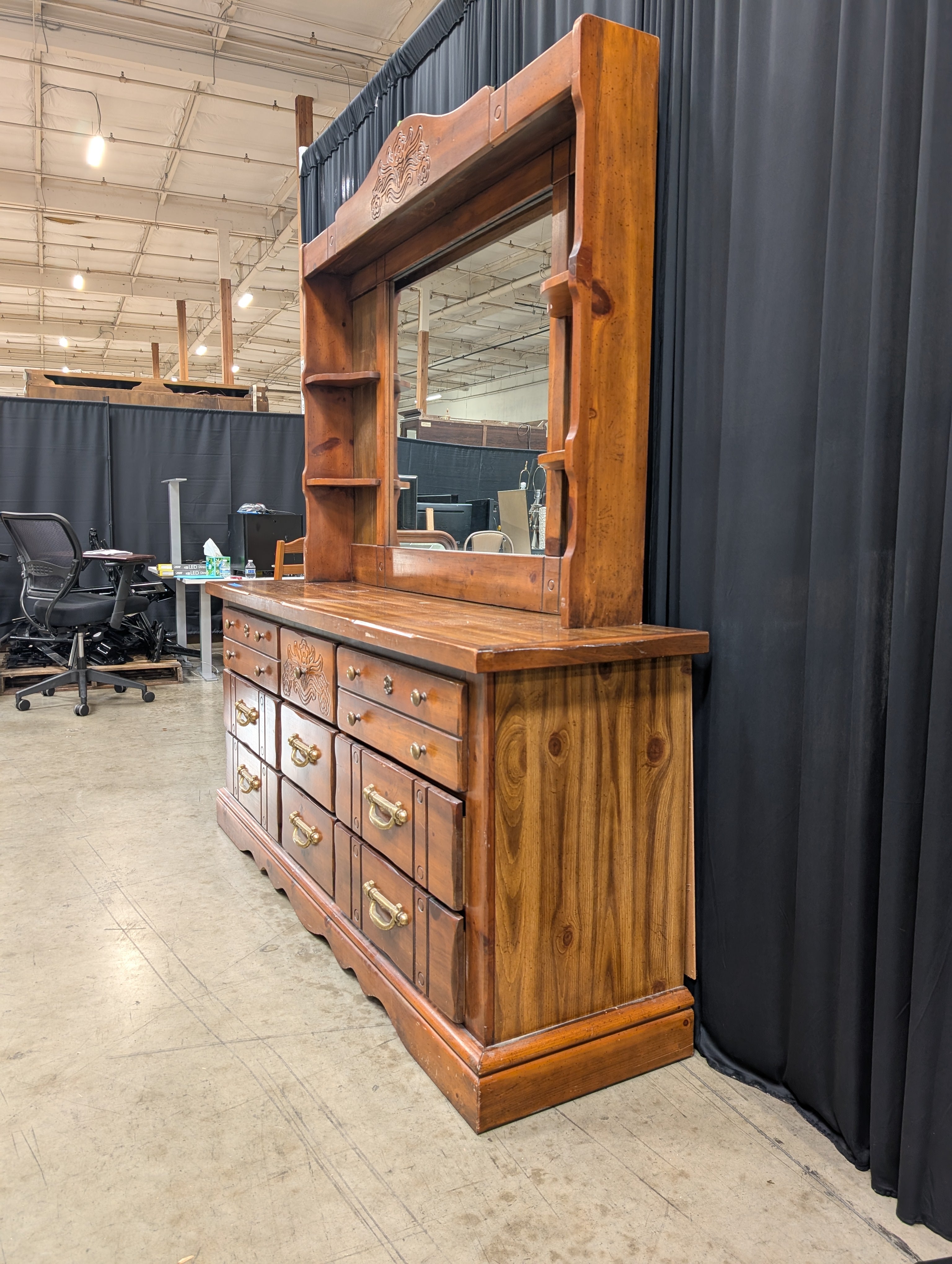 Traditional Carved Wood Dresser with Mirror