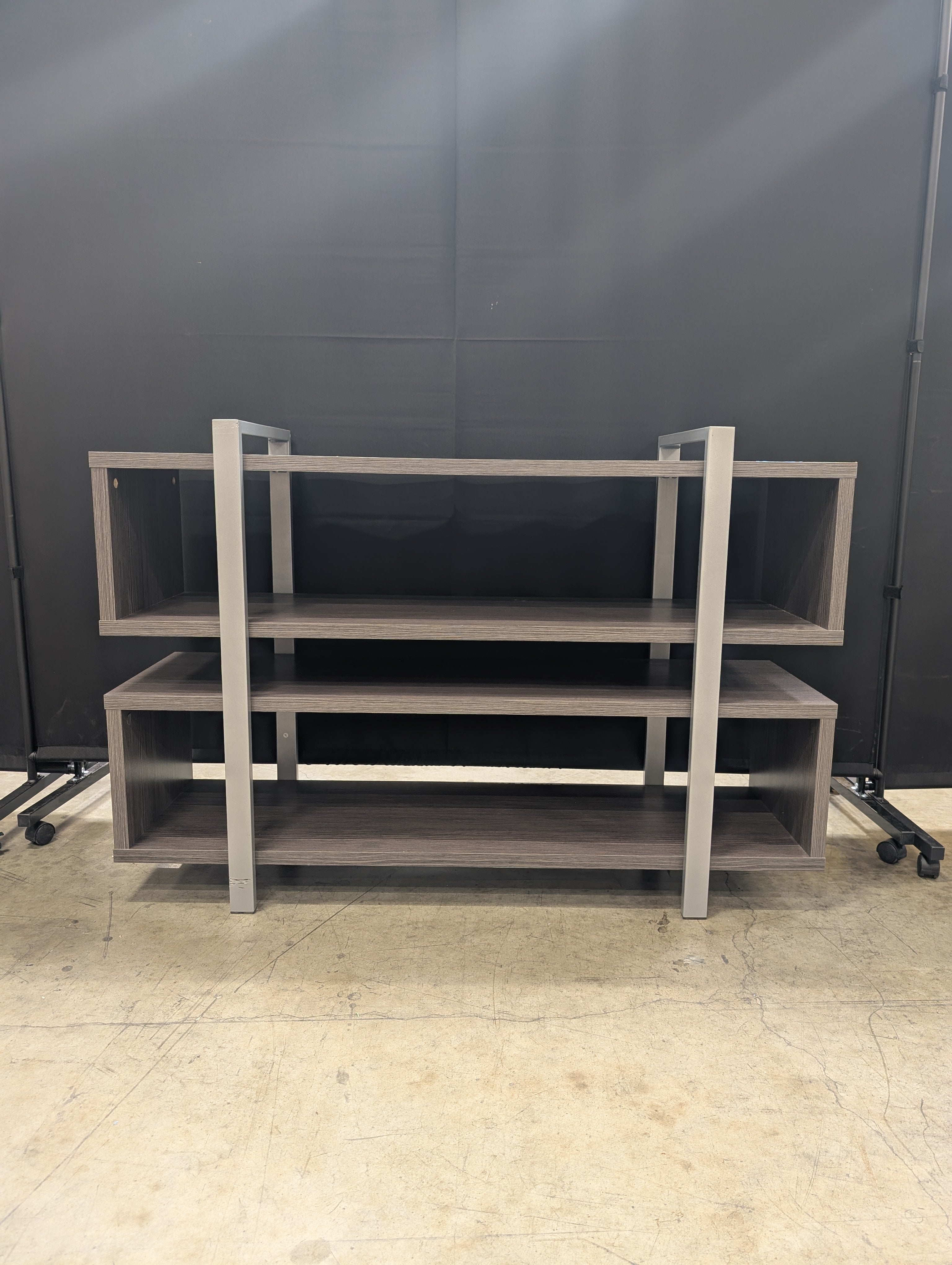Modern Three-Tier Media Console Shelf with Metal Accents