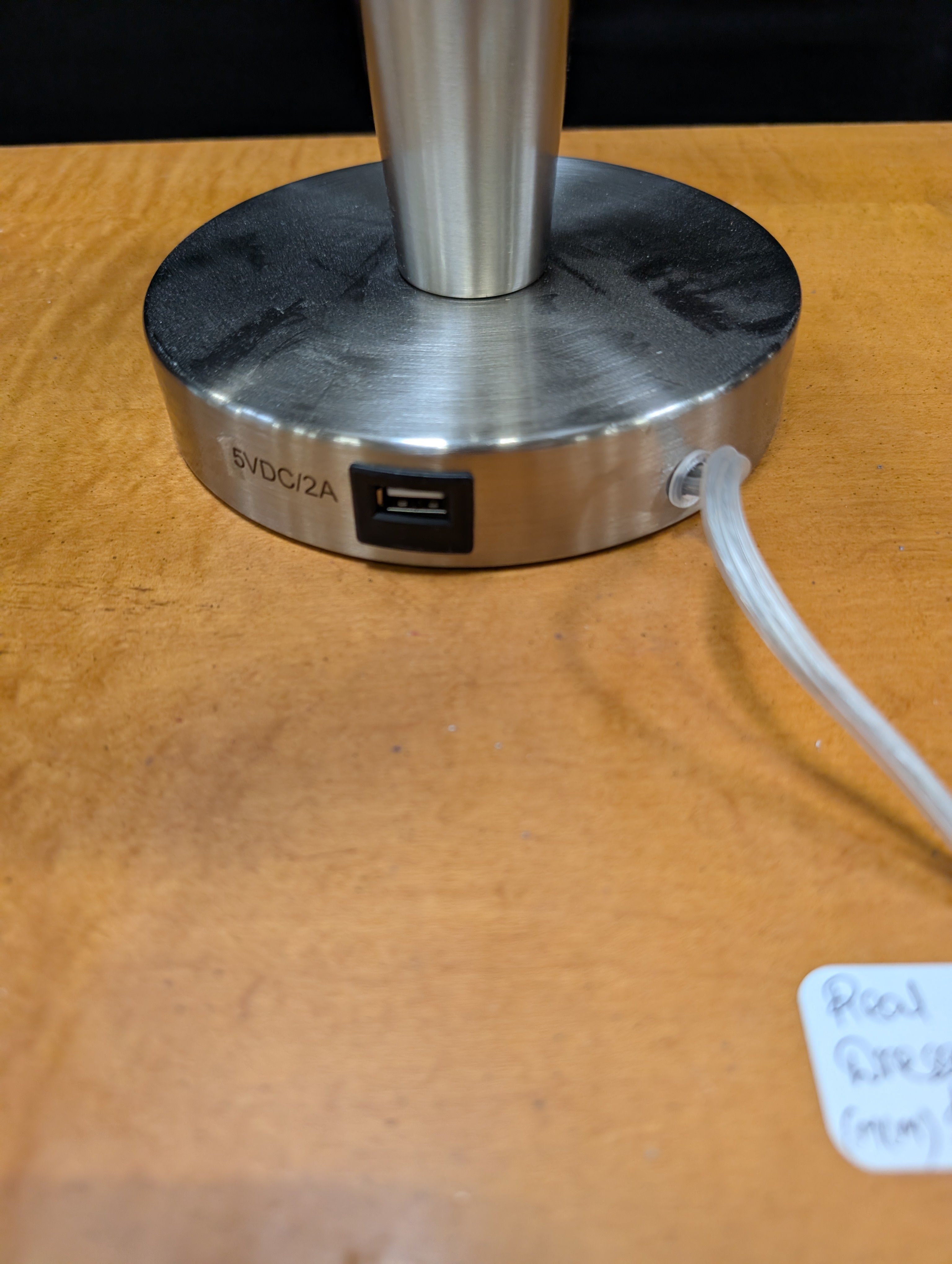 Modern Brushed Metal Table Lamp with White Drum Shade