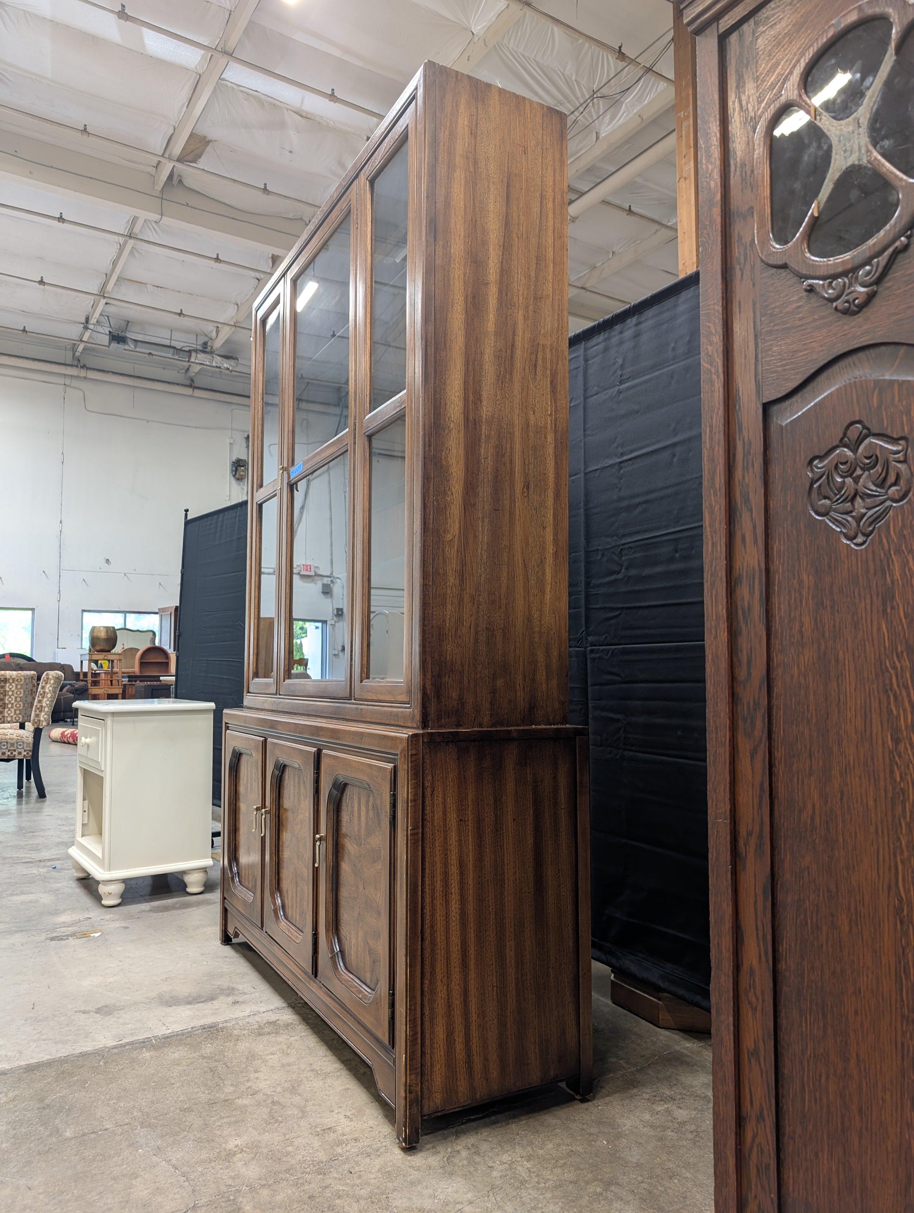Vintage Wooden China Cabinet with Glass Shelves