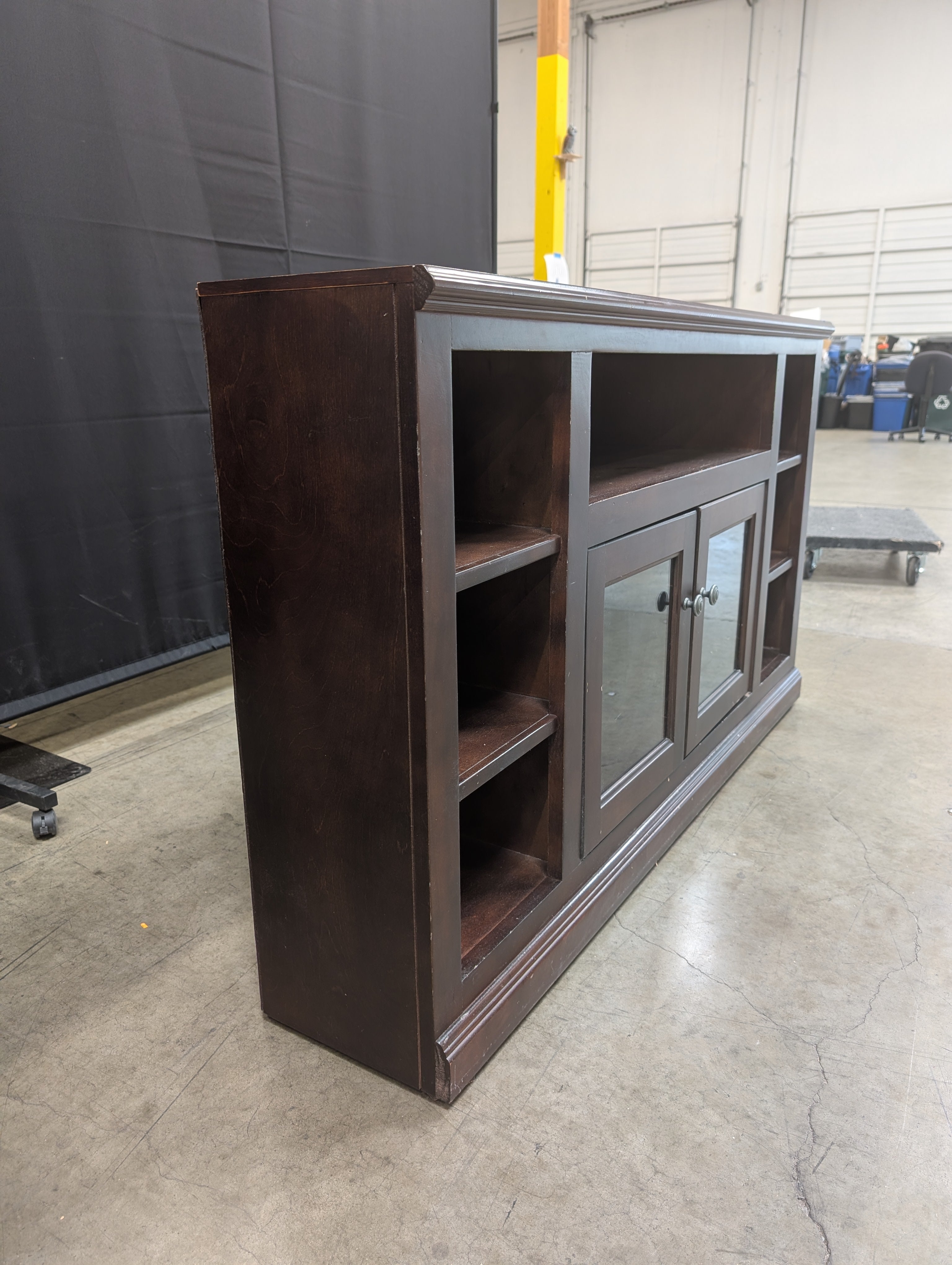 Dark Wood Corner TV Stand with Glass Doors