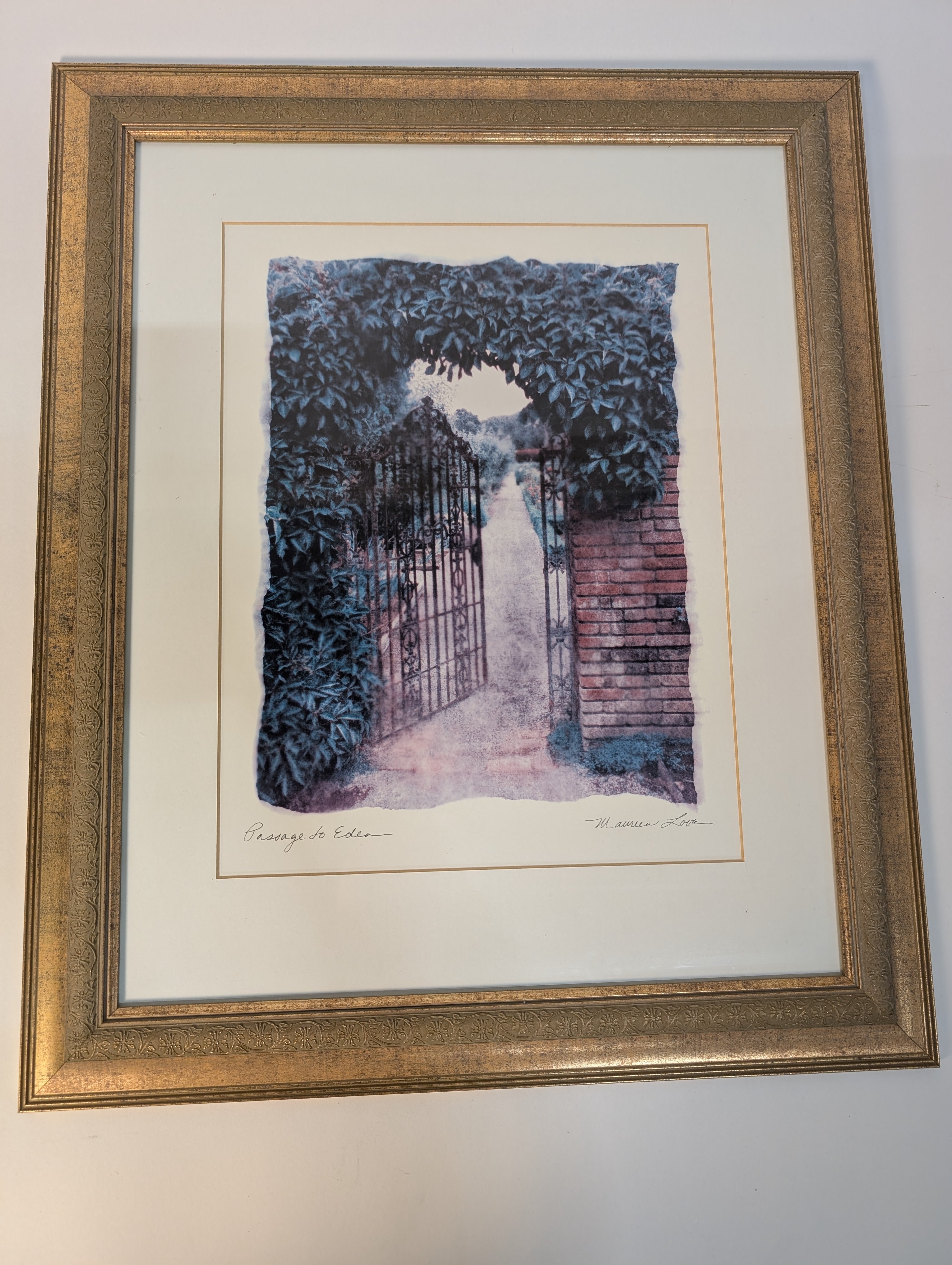 Passage to Eden Framed Art Print Gold Tone Frame Garden Gate Scene