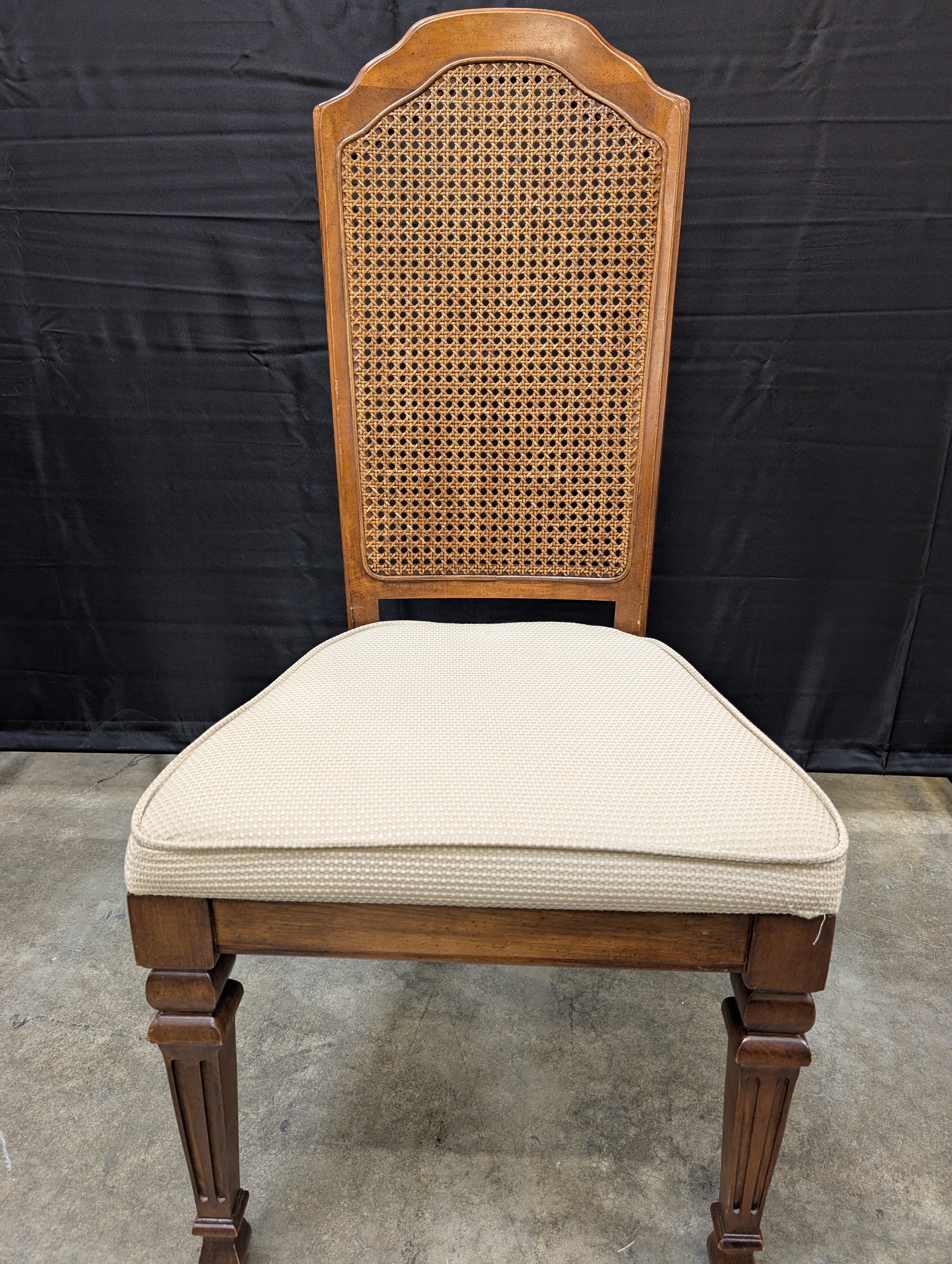 Vintage Style Cane Back Dining Chairs with Upholstered Seats