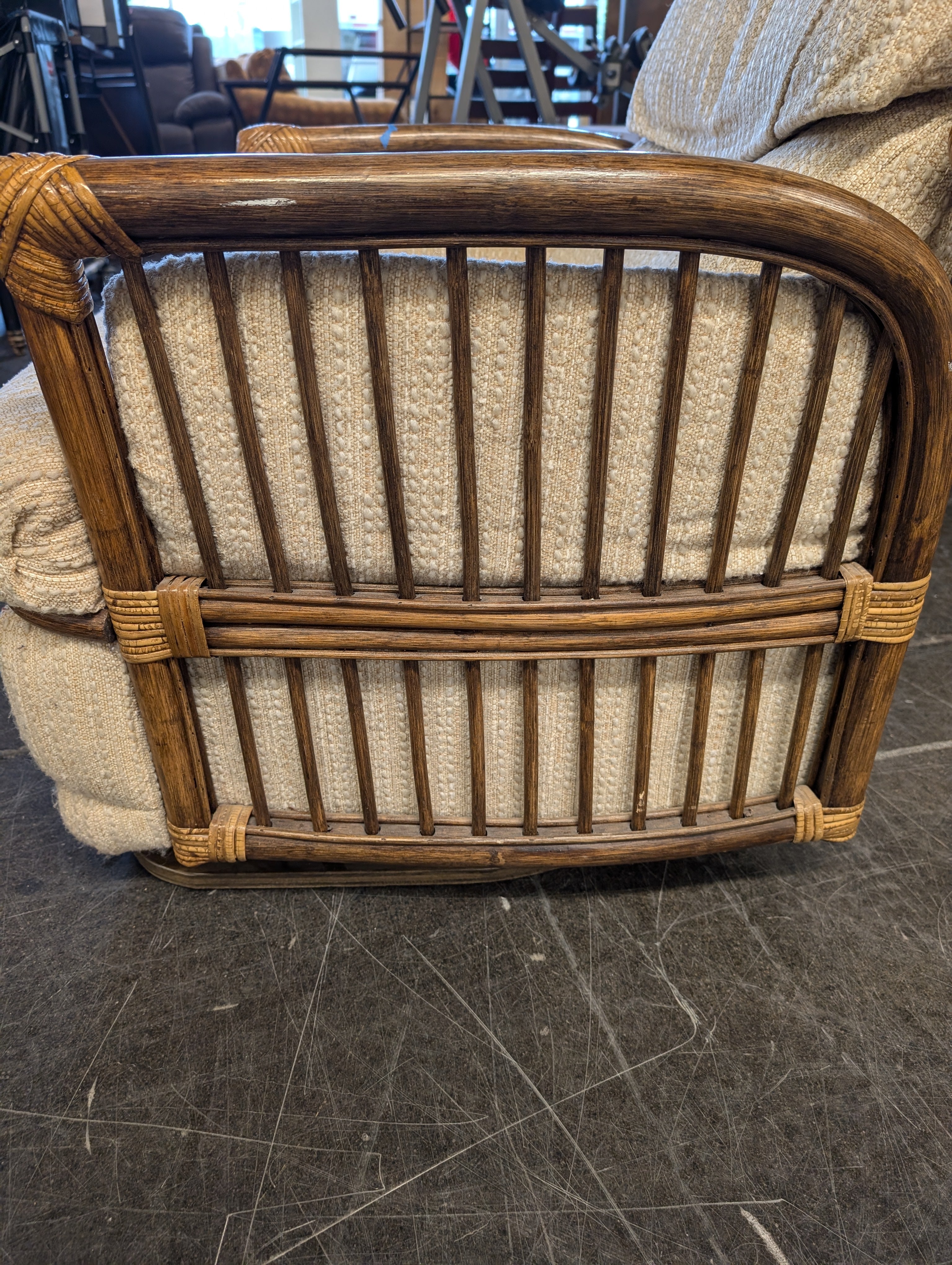 Vintage Bamboo Frame Recliner Chair with Upholstered Cushions