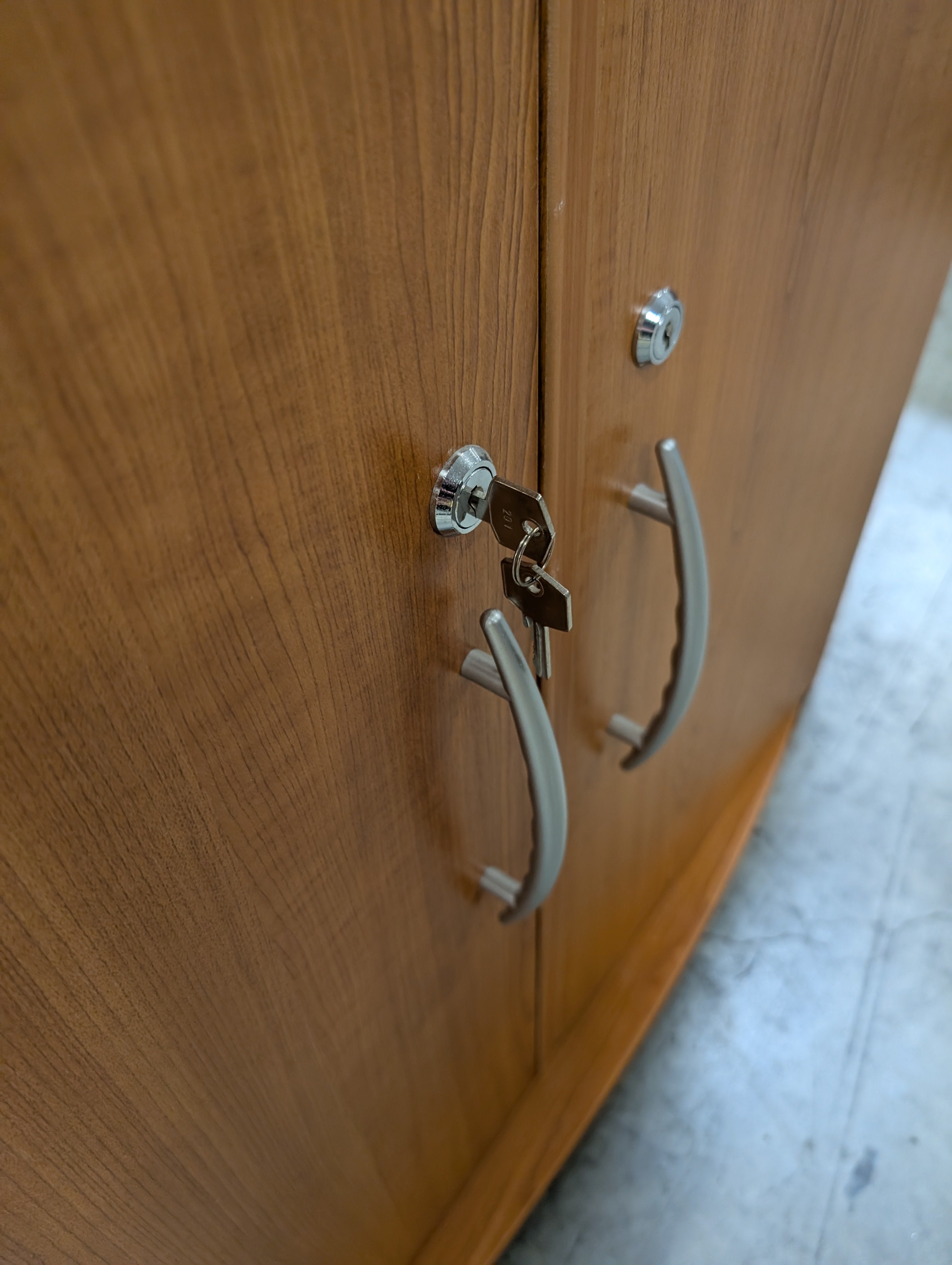 Modern Honey Tone Wood-Look Storage Cabinet with Locking Drawer