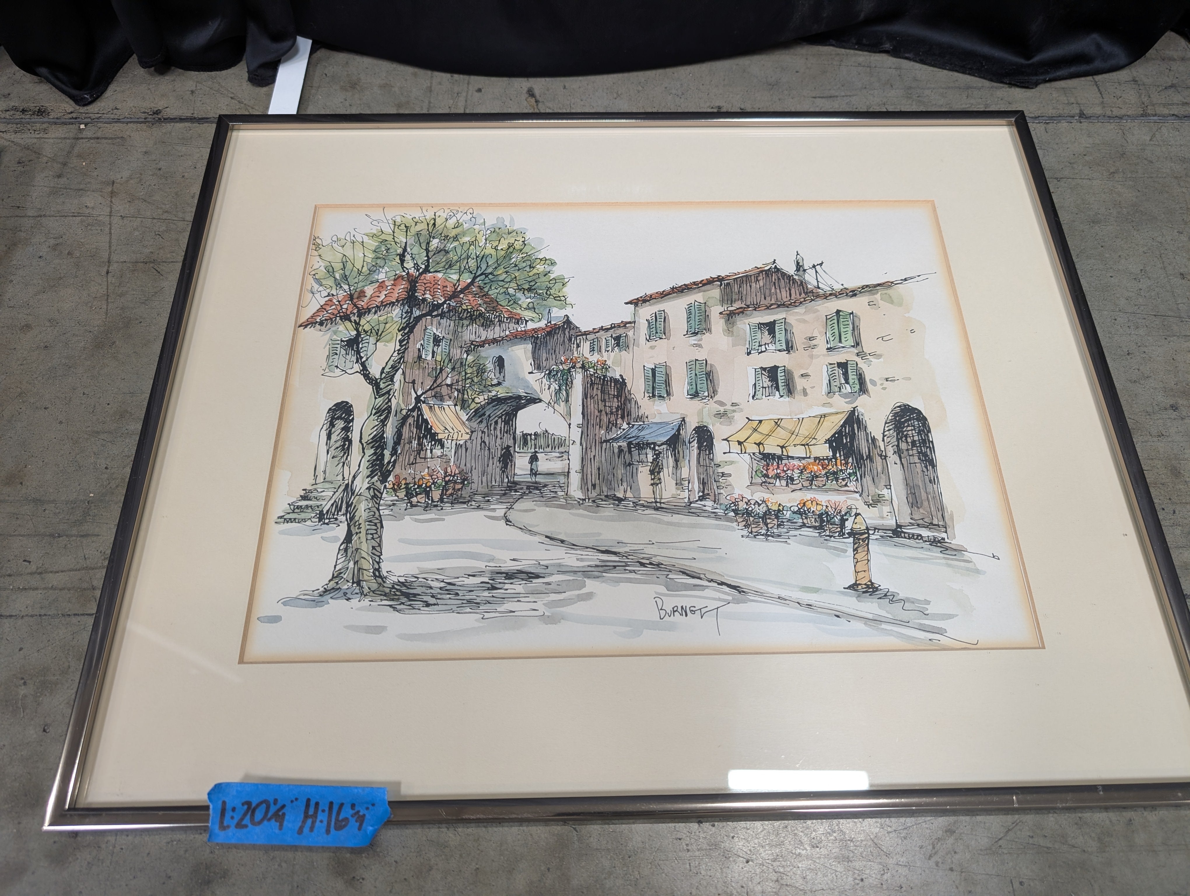 Burnett Street Scene Watercolor Painting in Metal Frame