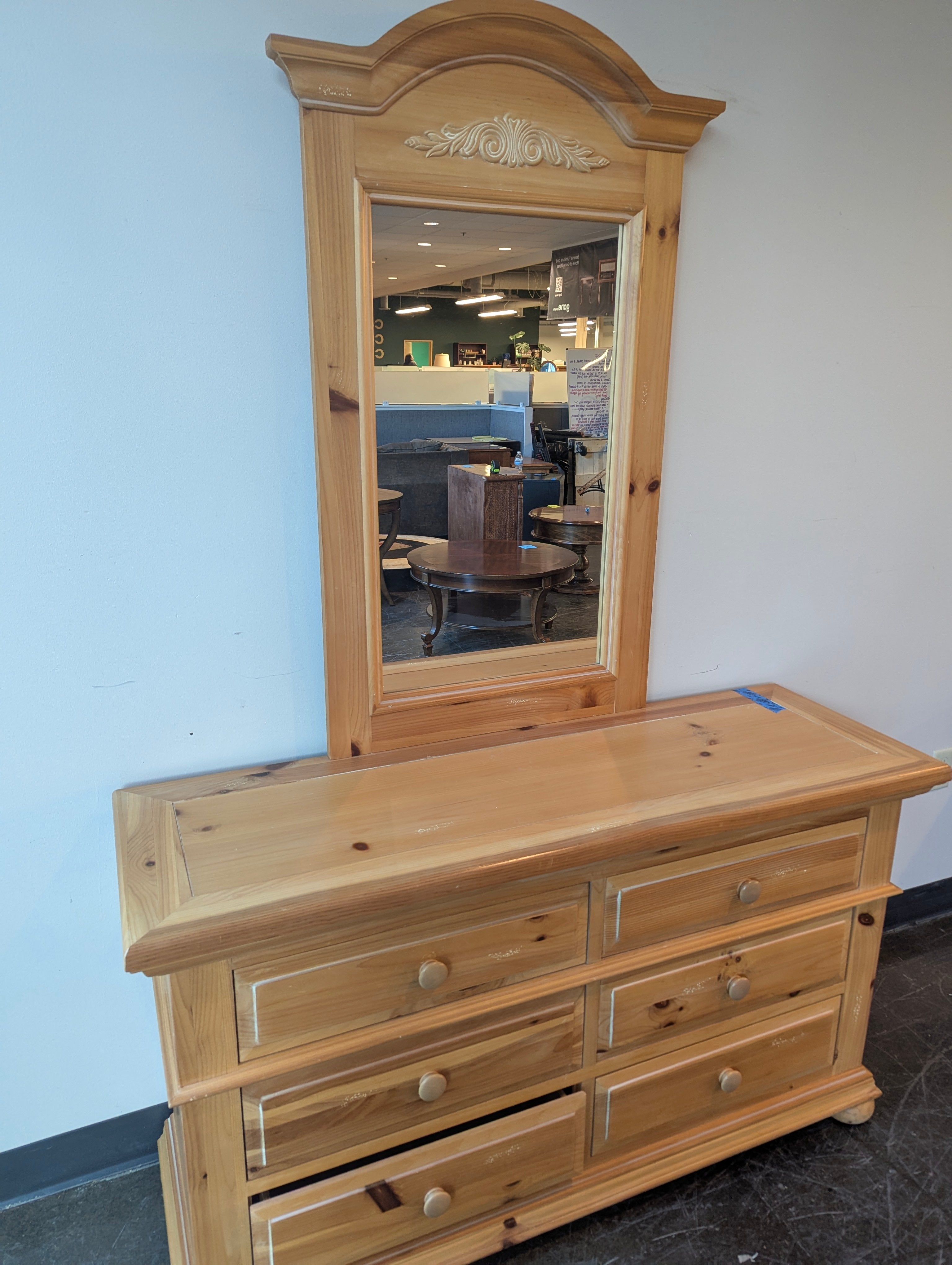 Broyhill Light Wood Six Drawer Dresser with Mirror